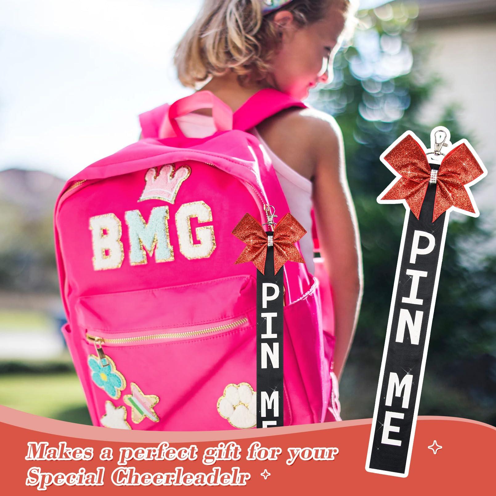 Aileam Aileam 16 PCS Cheer Pin Me Ribbon with Rhinestones, Red/Black Bag Bow Keychain, Hair Tie for Cheerleading Sports Accessory