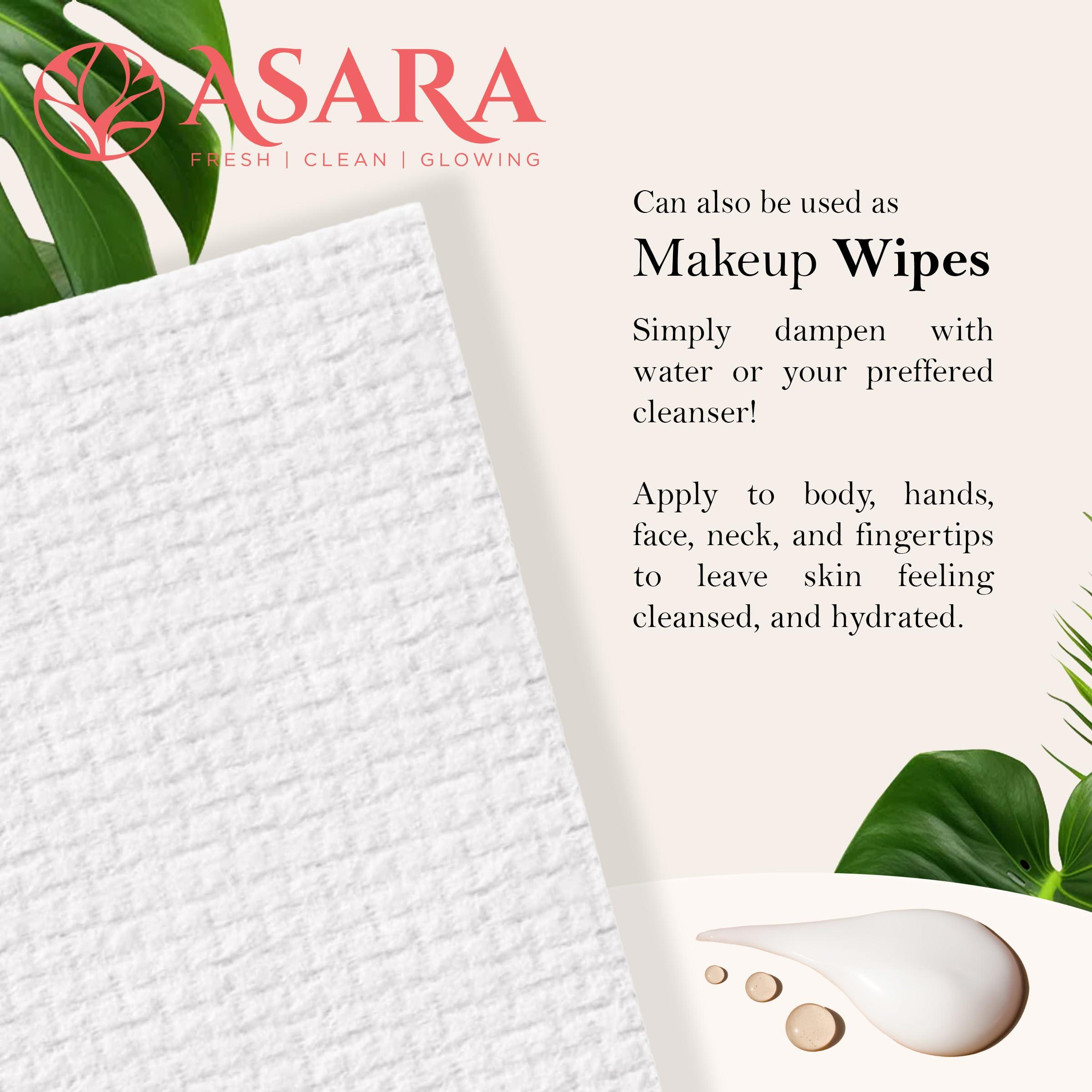 ASARA Asara Disposable Face Towel XL Facial Wipes | Organic Vegan Biodegradable | Just Add Water for Makeup Remover Wipes | Sensitive Skin Face Wipes - Clean Daily Towelettes (100 Count)