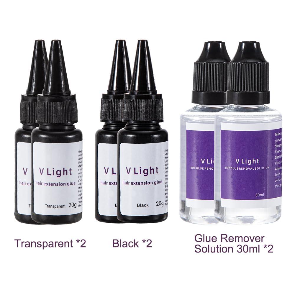 FBLJM V Light Extensions Kit, V Light Hair Extension Machine, UV Light, V-light Glue 20G * 4, Glue Remover Solution 30ml * 2