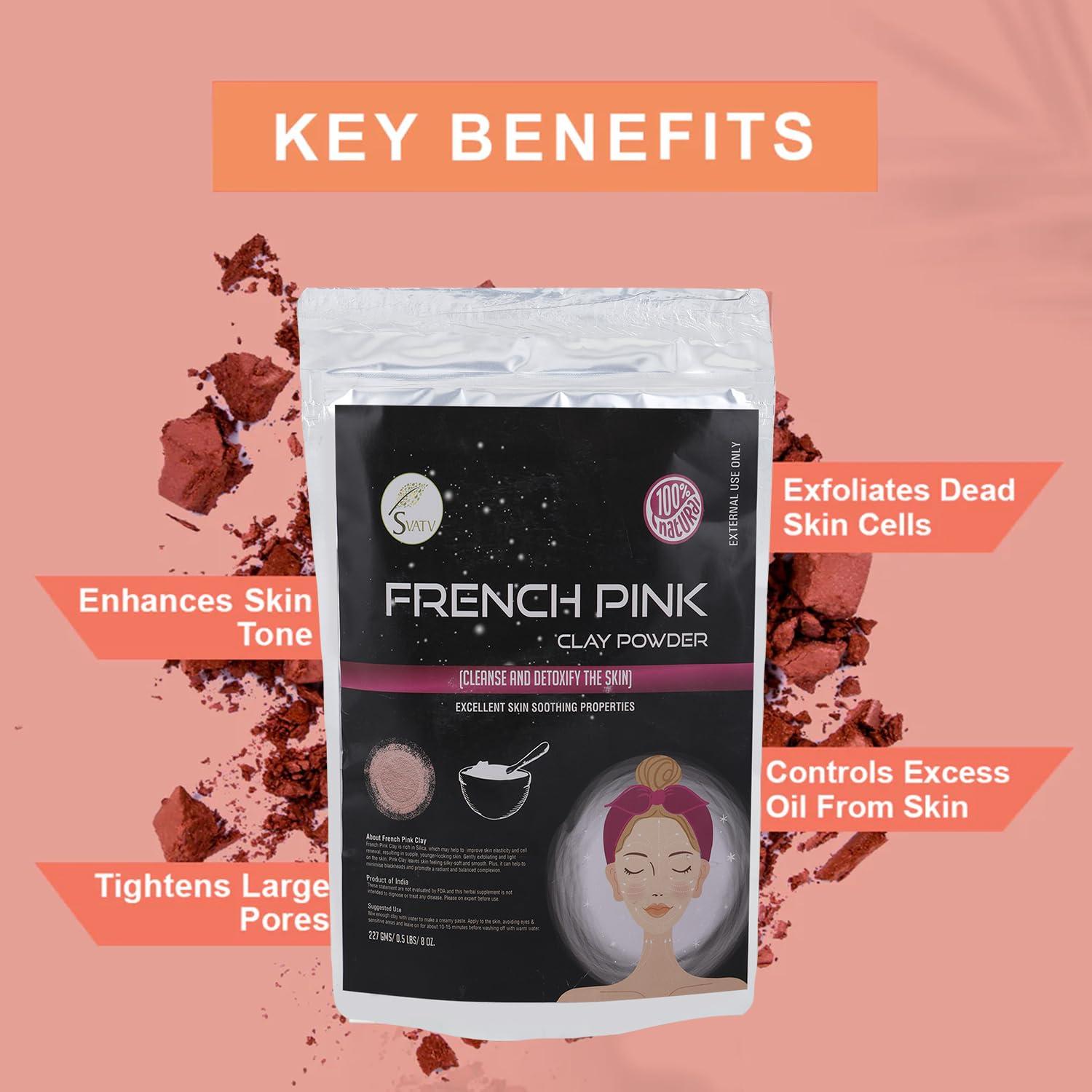 SVATV SVATV French Pink Clay | Montmorillonite Powder | Rose Clay | Hydrating & Rejuvenate Skin care Powder | Natural Face Mask | Used For Soap Making - 227 Gram, Half Pound, 8 Ounce.