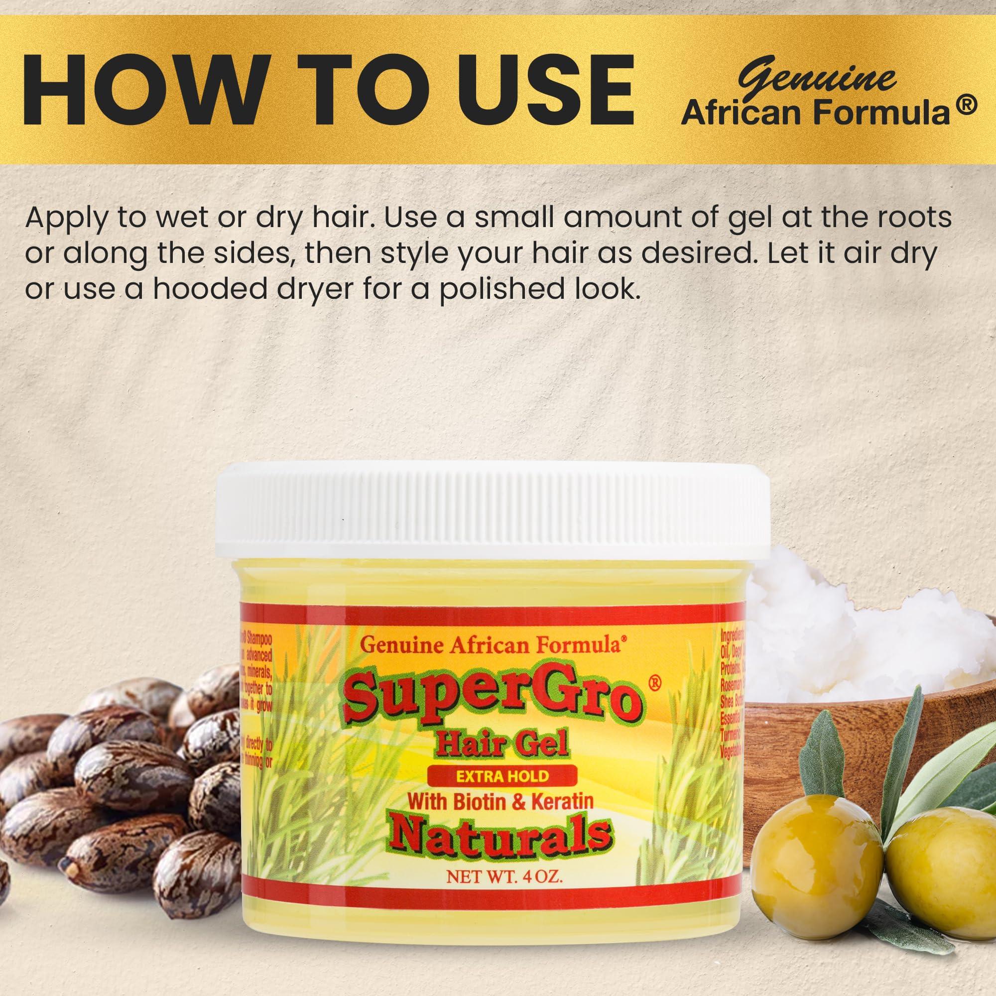 African Formulas SuperGro Hair Gel with Extra Hold - For Breading, Locking, Twisting, Retwisting, Styling - Natural Hair Gel for Nourishing, Shining for Silky, Wavy, Curly, Coily, Frizzy Hair - Hair Care Gel 4 oz