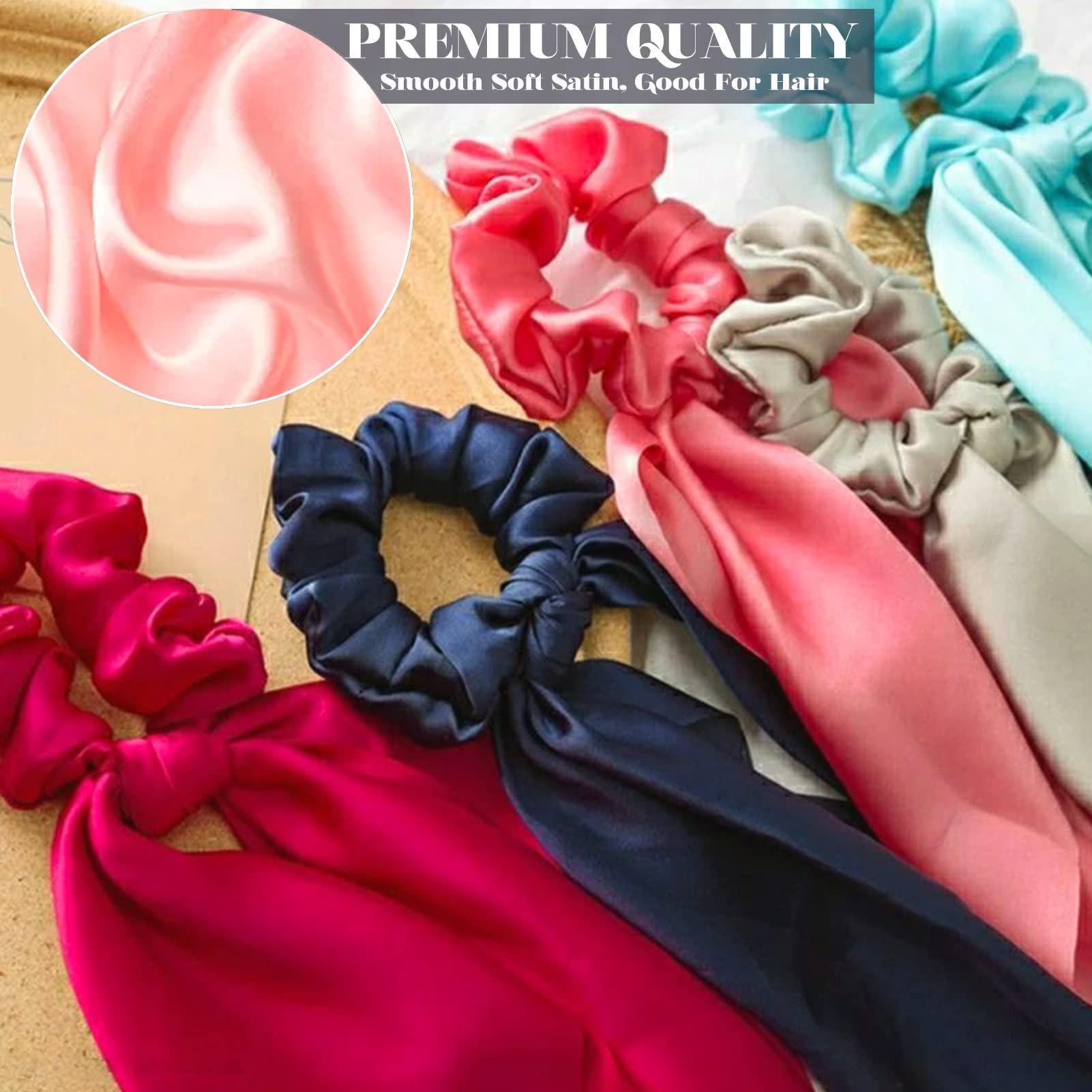 JOACHIO JOACHIO 14 Pieces Hair Scarf Scrunchies, Satin Scrunchies with Bow Hair Ties, Bunny Ear Hair Bands Bowknot Hair Accessories for Women Girls