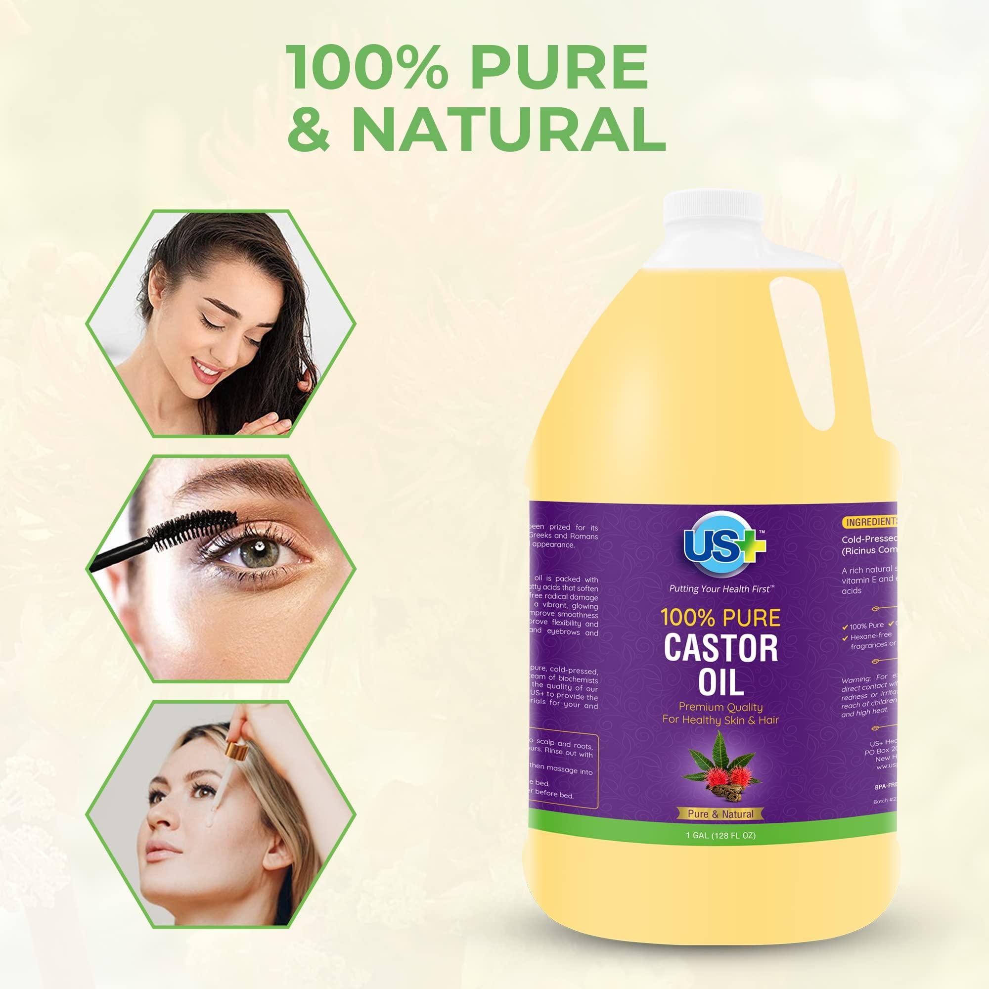 Us+ 100% Pure Castor Oil - Cold-pressed, Unrefined, Hexane-free - Premium Quality - USP Grade (1 Gallon)