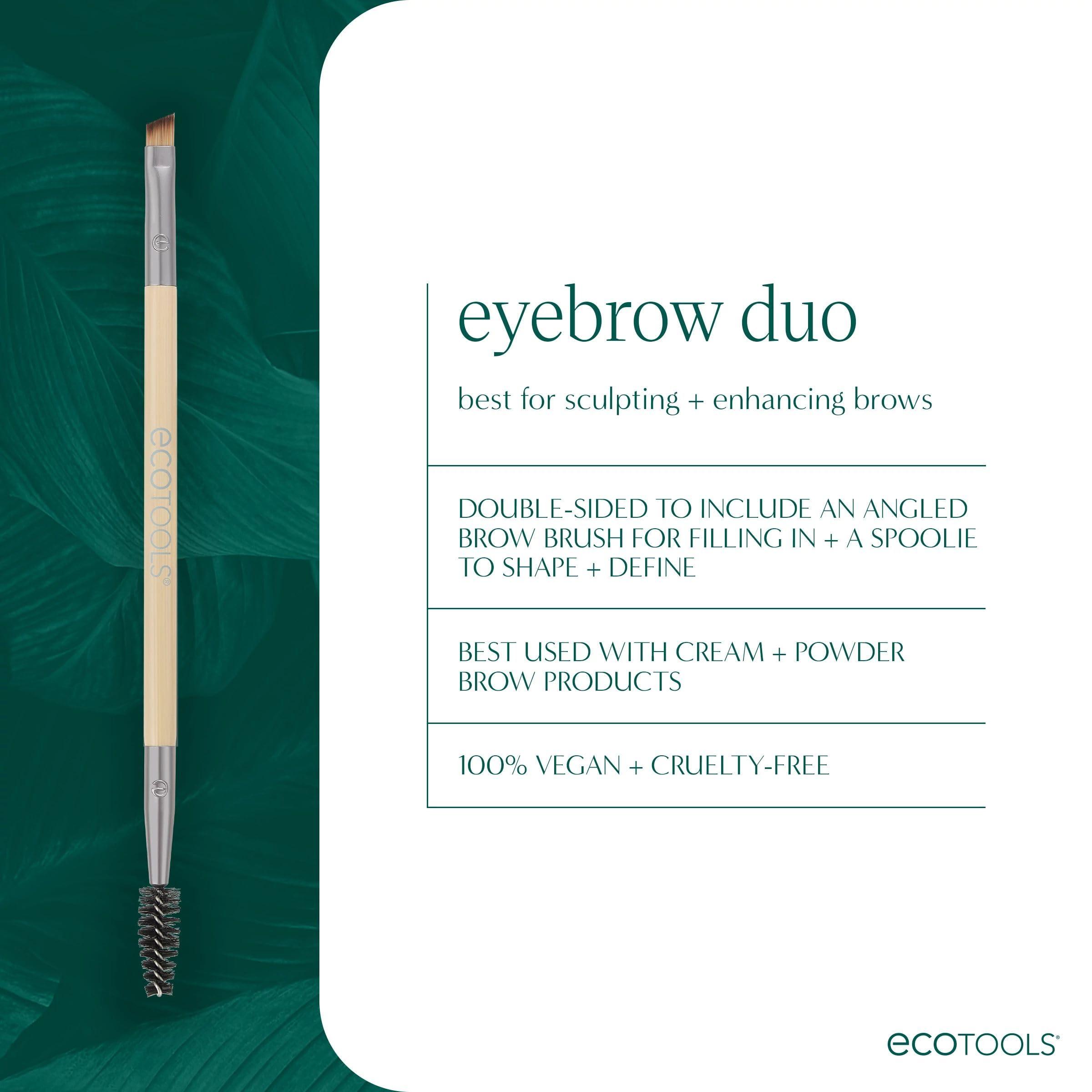 EcoTools EcoTools Eyebrow Brush Duo, Tame, Sculpt & Fill in Brows, Multipurpose For Eyebrow Gel, Powder, & Cream, Dual-Ended Spoolie & Angled Brow Brush, Eco Friendly, Cruelty-Free, & Vegan, 1 Count