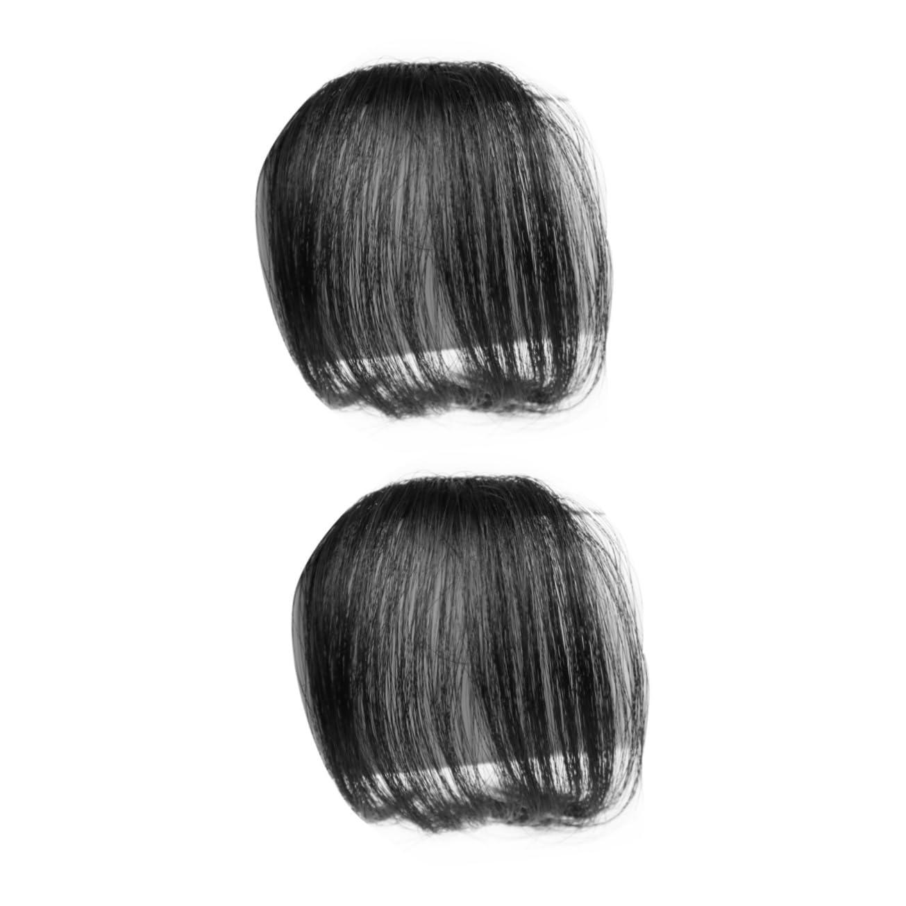 NOLITOY NOLITOY 2pcs Piece Black Wig with Bangs Fringe Bangs Hair Clip Black Barrettes Clip in Bangs Real Human Hair Fake Bangs Fake Hair Black Hair Clip Hair Clip in Extensions Neat Bangs Woman