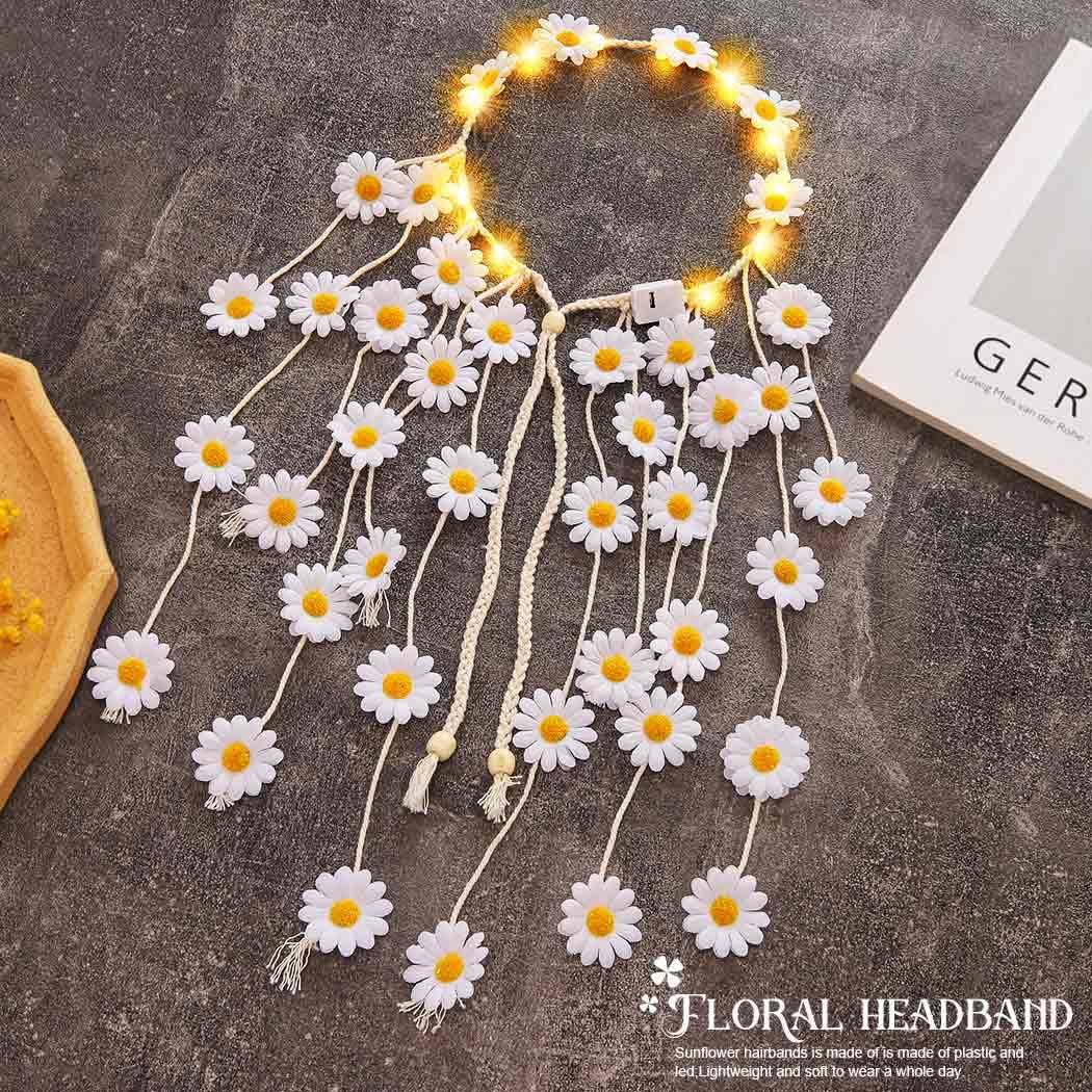 CAKURE CAKURE Led Sunflower Rave Headbands Hippie Flower Headband Light Up Headpieces for Women(White)