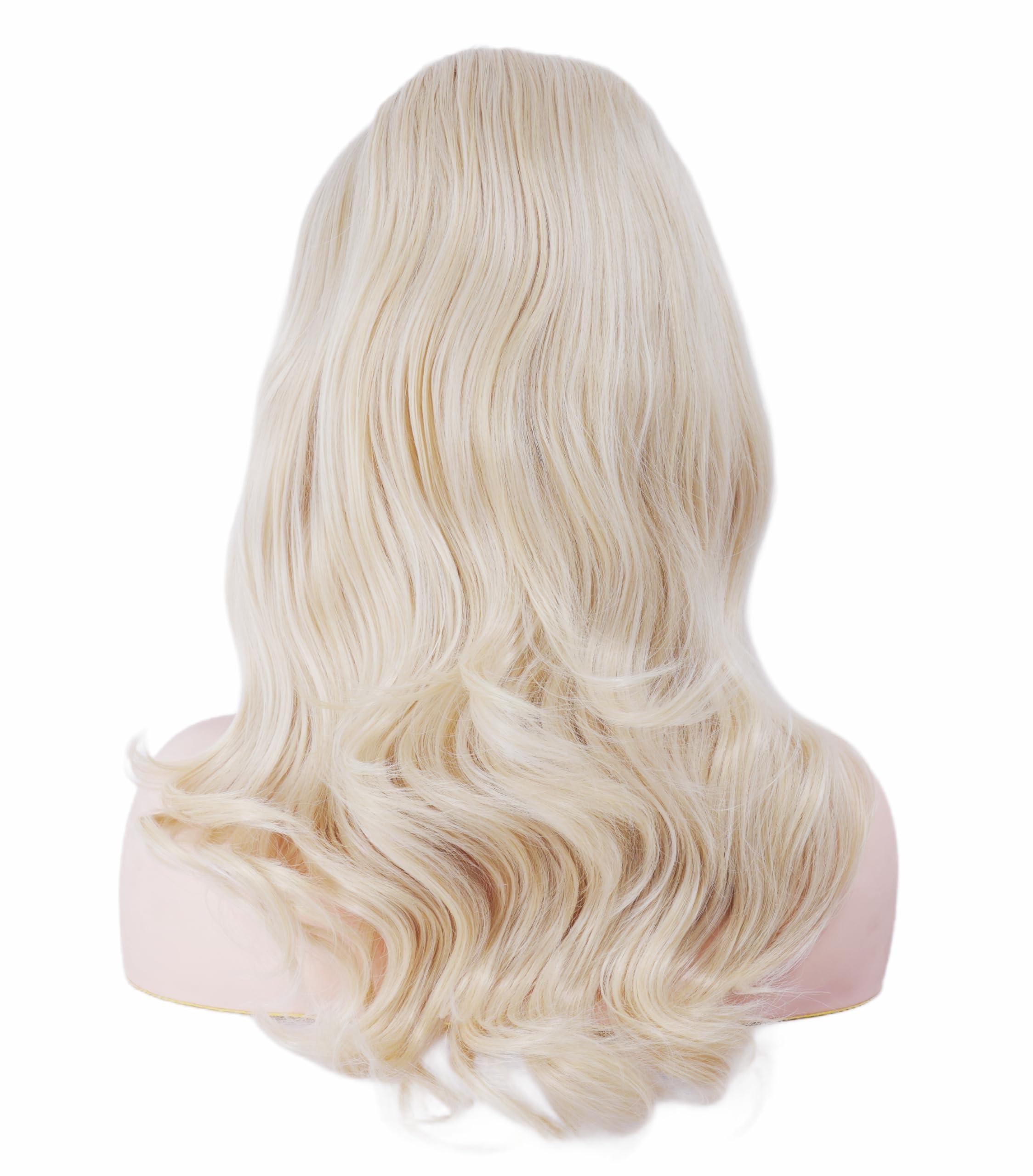 NJJYXH NJJYXH 20 Inches Retro Beehive Blonde Wigs for Women Long Wavy Wig with Neat Bangs Synthetic Natural Wig for 60s 70s 80s Cosplay,Halloween,Daily Use