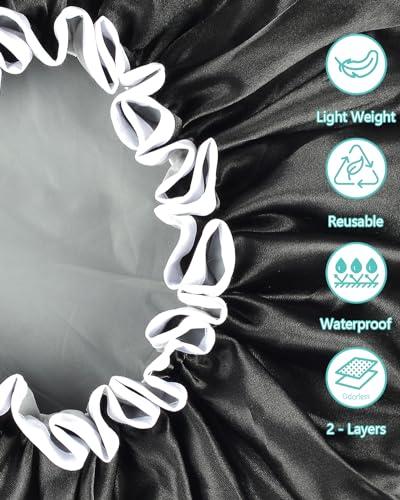 Luvruitaky Luvruitaky Shower Cap Large Reusable Shower Cap for Women 13 Inches Double Layer Waterproof Bath Hair Caps Black Oversized Adjustable Design for All Hair Lengths