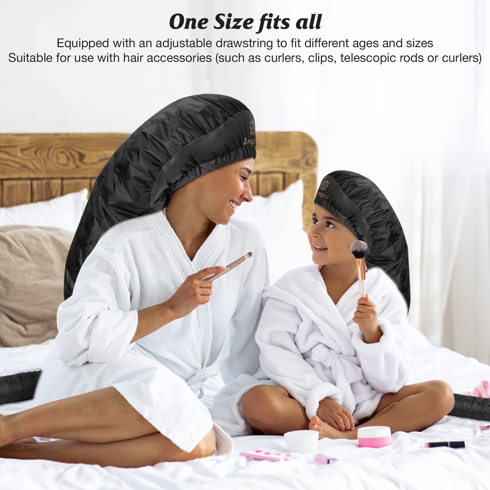 Amzpic Bonnet Hair Dryer Attachment - Bonnet Hood Dryer with Headband That Reduces Heat Around Ears and Neck, Use for Hair Styling, Hair Drying, Curling and Deep Conditioning (Extended Version, Black)