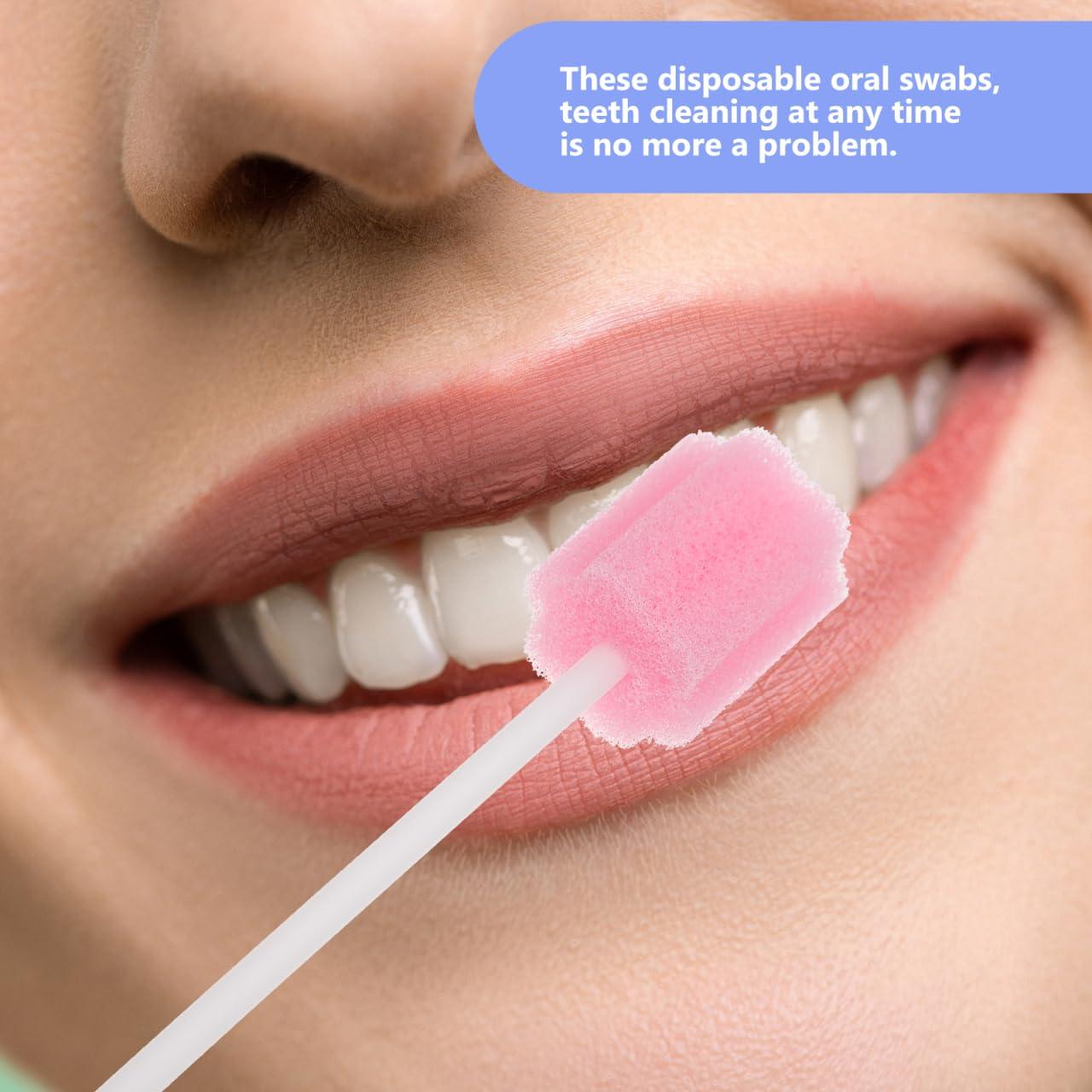 Healifty 50 Pcs Oral Care Swabs, Unflavored& Sterile Mouth Swabs Sponge for Mouth Cleaning (Blue& Pink)