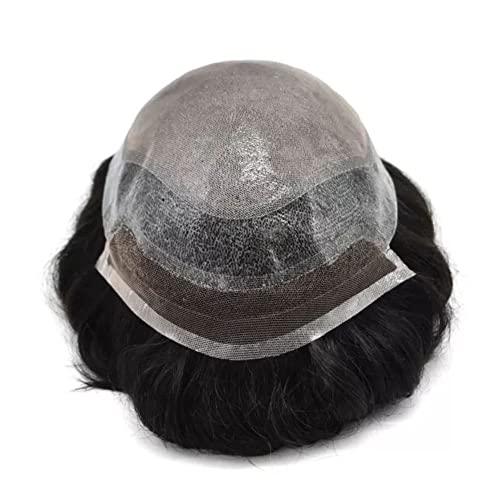 Generic Toupee For Men Hair System Mens Toupee Human Hair Swiss Lace Hair Piece Mens Hair Replacement System Injected PU Skin With Breathable Holes Covered With A Layer Of Lace On Top For Men Hair Unit Black Grey 8\'\'*10\'\' (8\'\'*10\'\', #350 3# DARK BROW