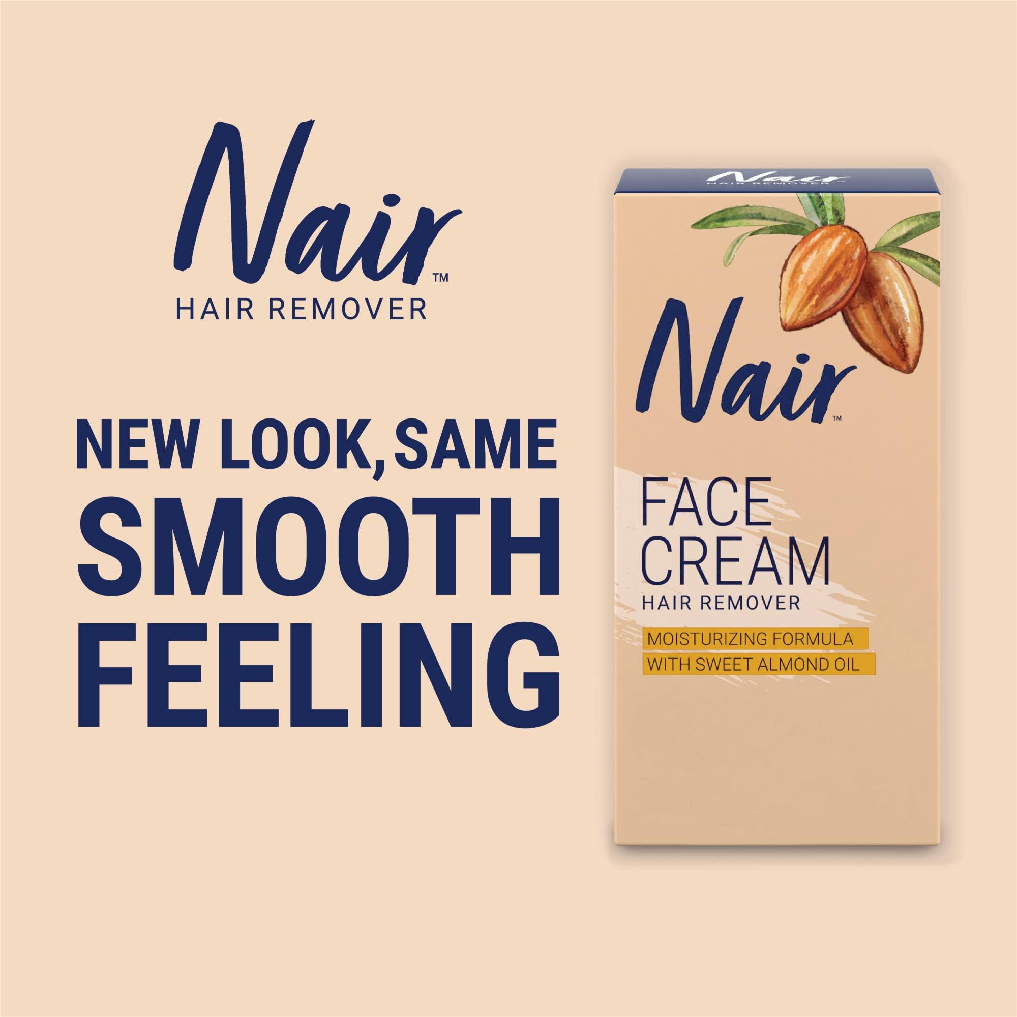 Nair Nair Hair Remover Moisturizing Face Cream, with Sweet Almond Oil, 2OZ (Pack of 2)