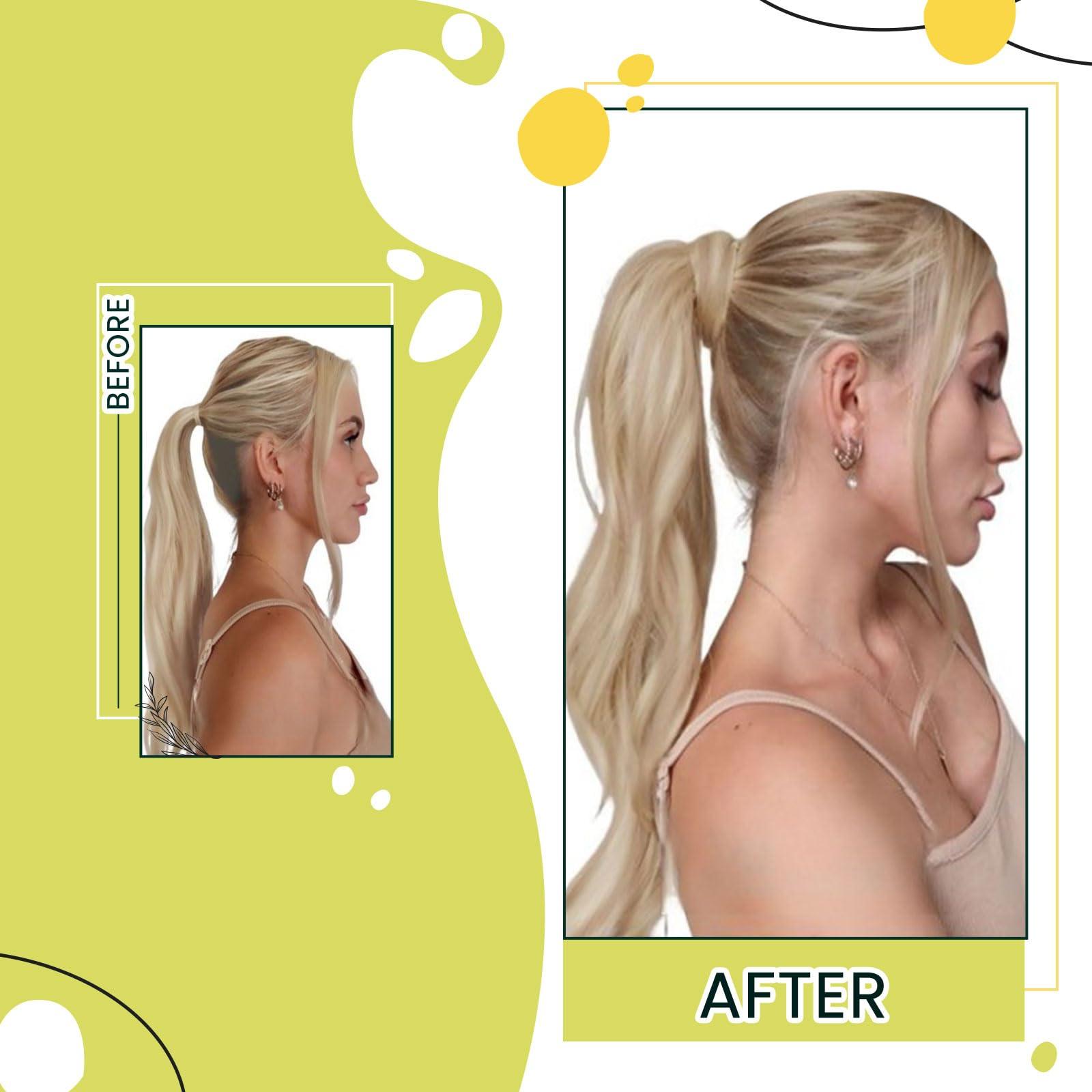 RUNATURE RUNATURE Human Hair Ponytail Extension 18 Inch Ash Blonde with Platinum Blonde Ponytail Extension Human Hair with Magic Paste Full Ends Long Real Hair Ponytail Extensions Wrap Around Thick 80g