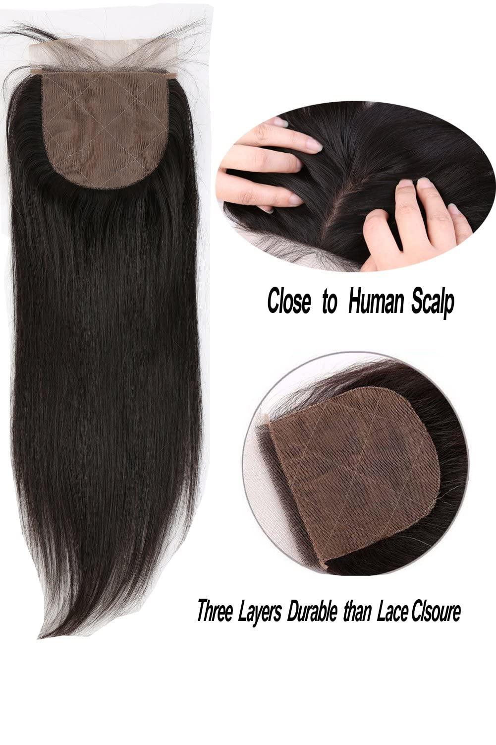 greatremy Greatremy 4\"x4\" Silk Base Lace Closure Straight Virgin Hair With Baby Hair Free Part Natural Color 12inch