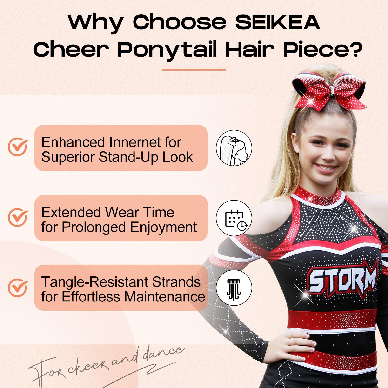 SEIKEA SEIKEA Cheer Ponytail Hair Piece, 16\" Straight Cheerleader Hairpiece Ponytail Extension for Cheerleader Competition, Dance, Medium Blonde