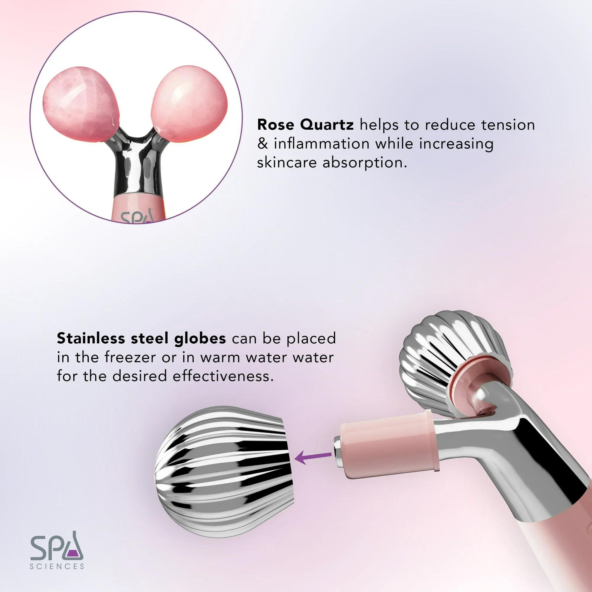 SPA SCIENCES Spa Sciences ISLA Ice + Heat Contouring Roller (Face, Neck, and Dcolletage) Including Steel + Bonus Genuine Rose Quartz Globes