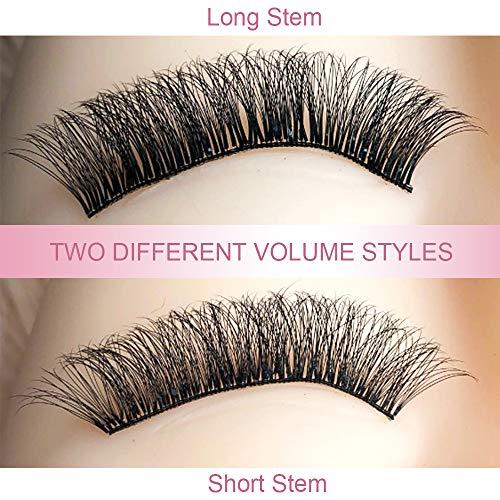 PRO LASHBEAUTY Premade Fans Eyelash Extensions Short Stem Premade Volume Eyelash Extensions 3D-D-0.07-12 Volume Lash Extensions Pre made Lash Fans C D Curl .07 .10(3D-D-0.07,12mm)
