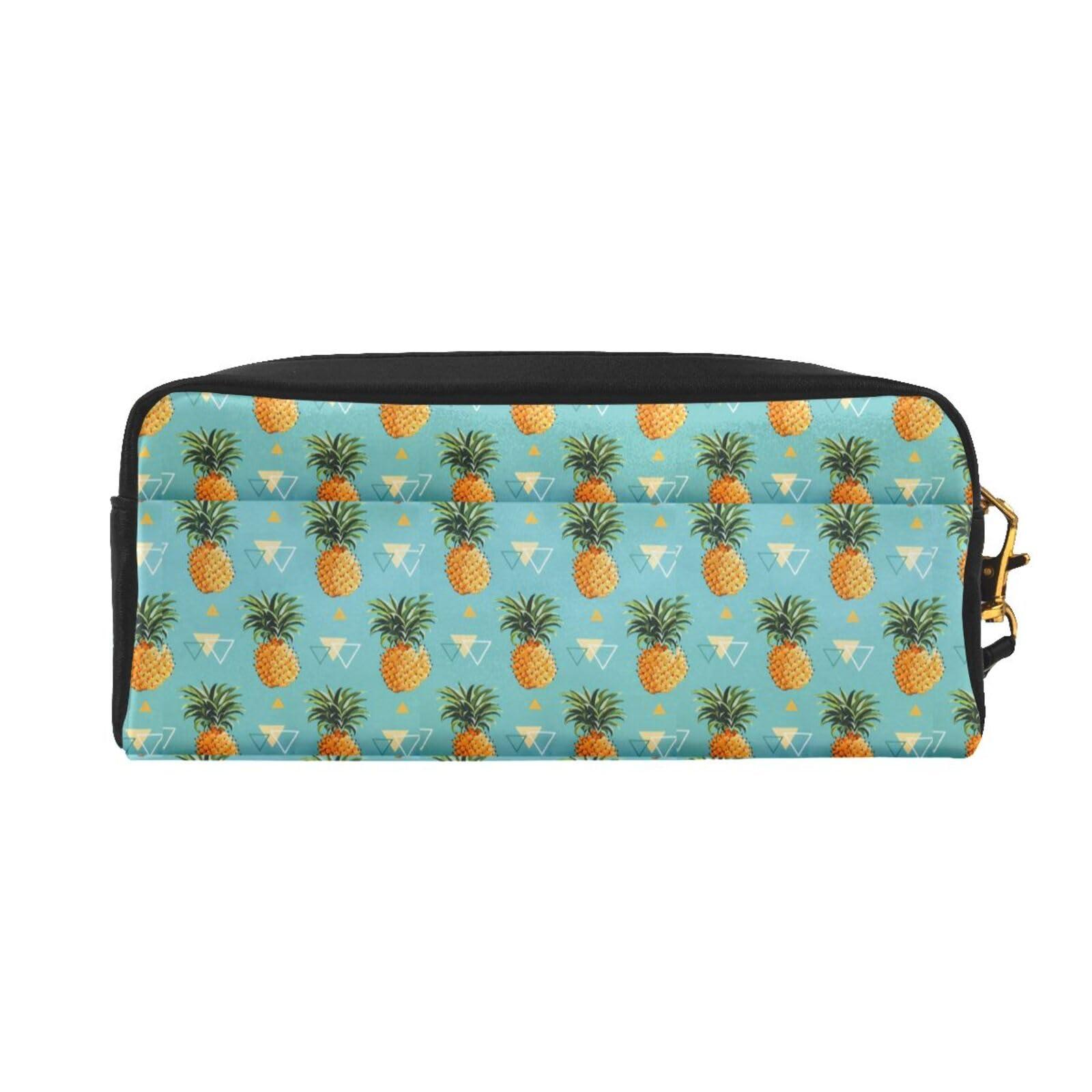 FoRes Tropical Fruit Pineapple Print Makeup Bag Zipper Makeup Pouch Travel Toiletry Bag Organizer 7.87x3.35x2.16 in