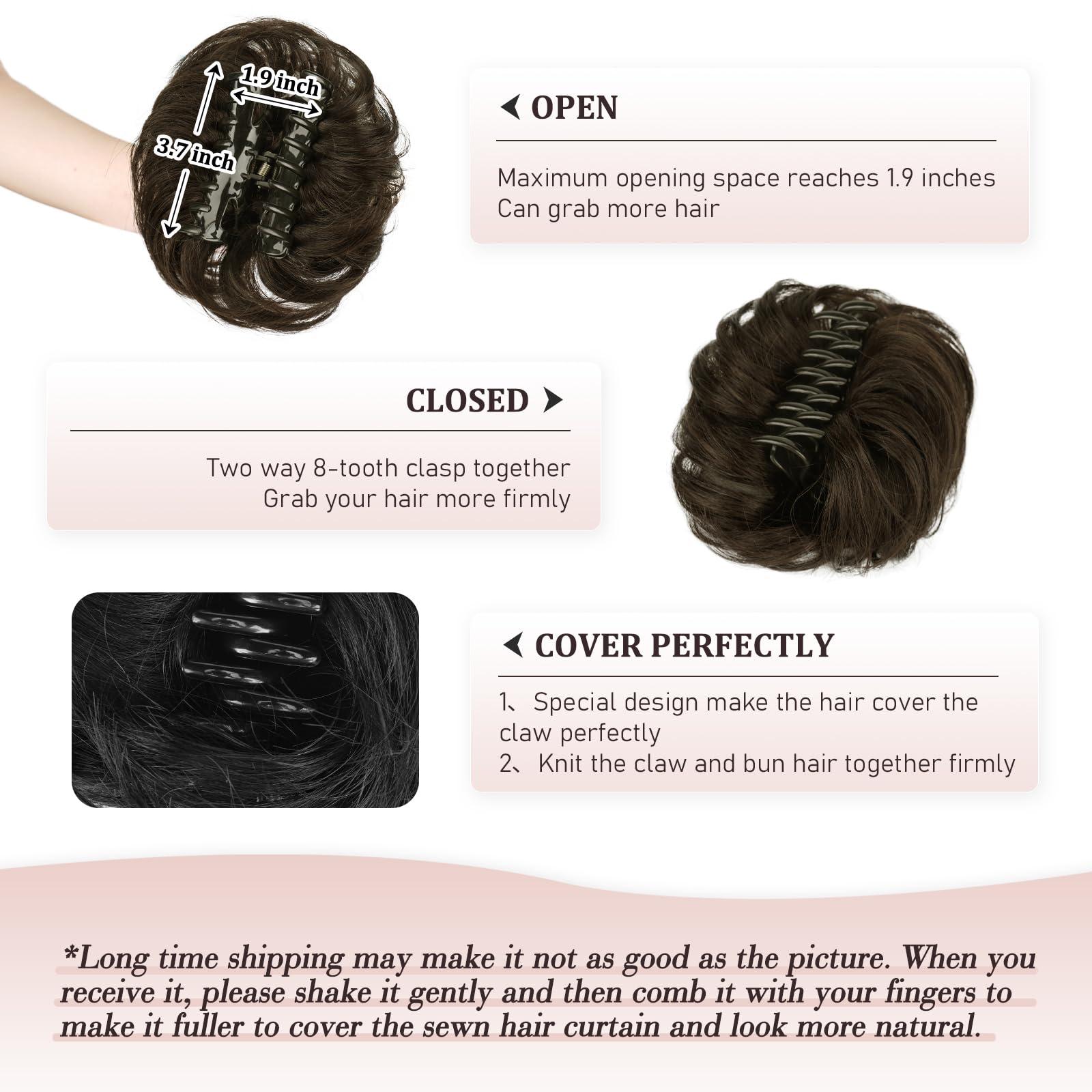 RUWISS RUWISS Claw Clip Messy Bun Hair Piece Real Human Hair Buns Wavy Curly Chignon Hair Bun Extensions Tousled Updo Hair Buns Claw Clip Ponytail Hairpieces Hair Scrunchie with Clip for WomenBrown