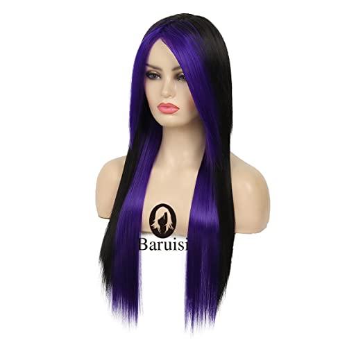 Baruisi Baruisi Long Purple Black Wig Silky Straight Synthetic Heat Resistant Side Bangs Halloween Costume Hair Wigs for Women Girls