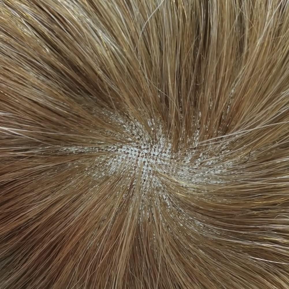 Hair Wonders Toupee For Men Hair Piece Real Human Hair Soft Swiss Lace Replacement System For Mens Toupee Hair Piece Protesis Capilar Para Hombre (7X9Light to medium density, #1810 18# MEDIUM BLONDE+10% GREY)