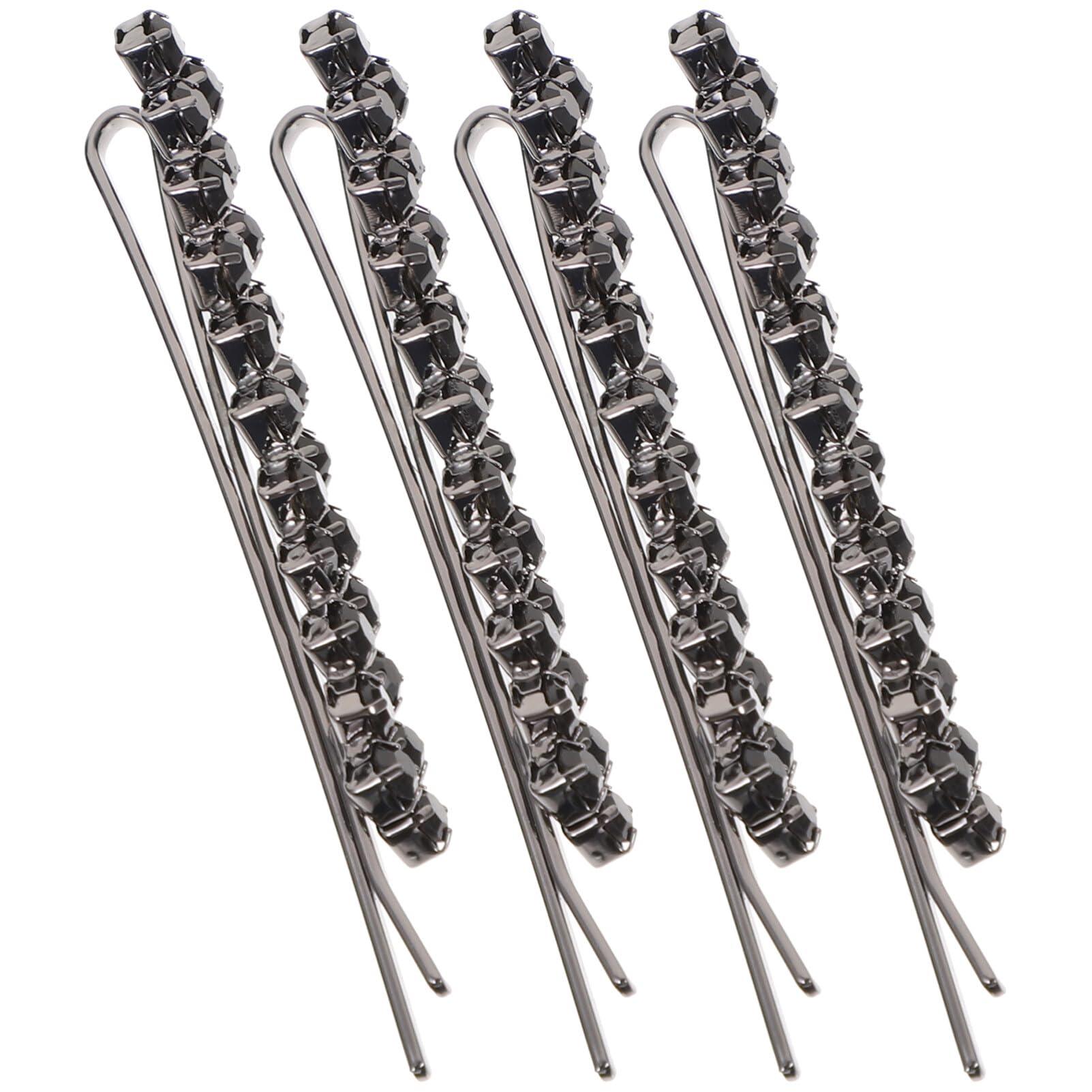Uonlytech Uonlytech Hair Clips, 1 Set 2 Pairs Rhinestone Hair Barrette Pins Clear Crystal Hair Bobby Pin Accessories for Women - Black, Size 6x0.7cm, 4 Pieces