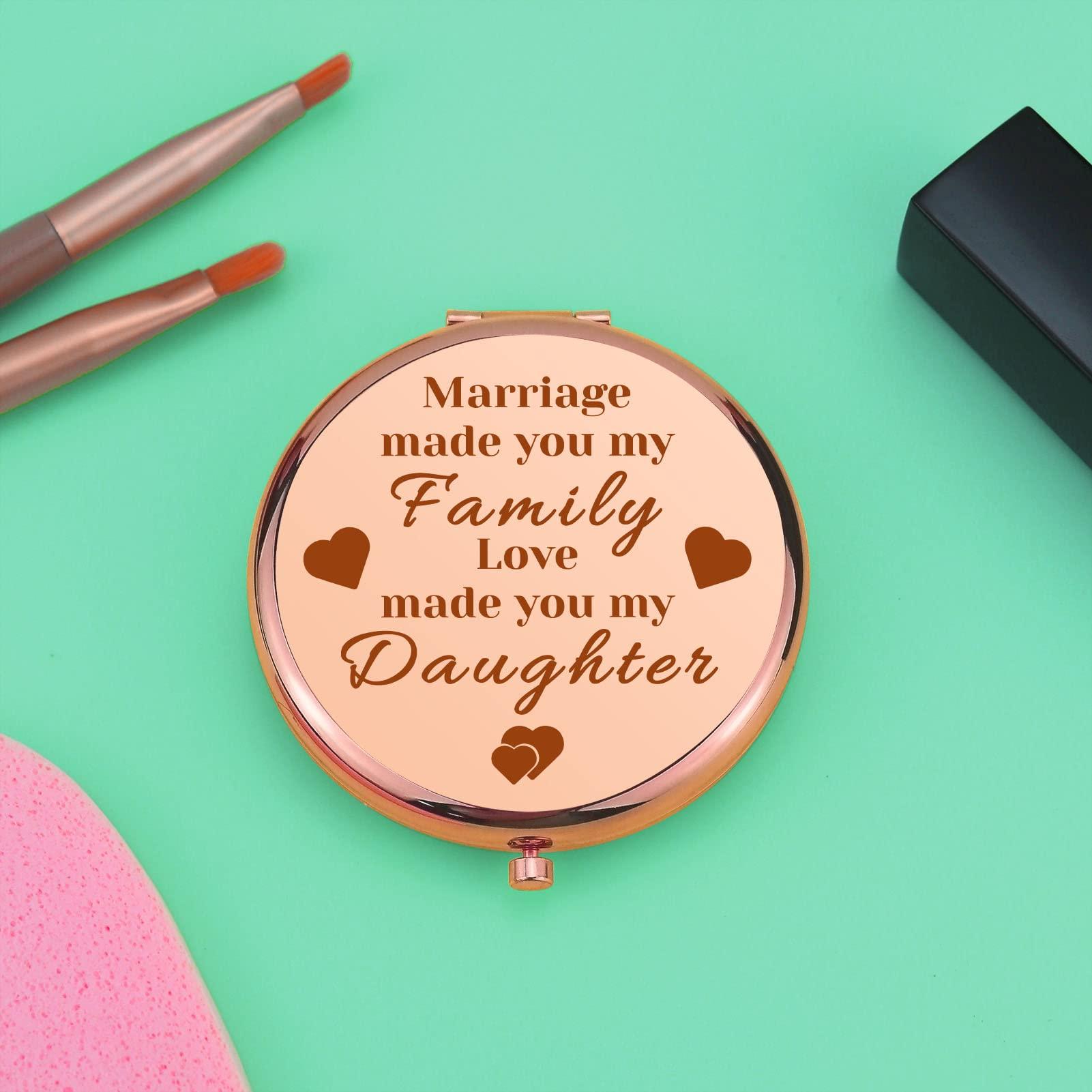 Mwphuy Daughter in Law Gift from Mom Compact Makeup Mirror Birthday Gift for Daughter in Law Bride to Be Present Bridal Shower Present for Women Folding Makeup Mirror Mothers Day Engagement