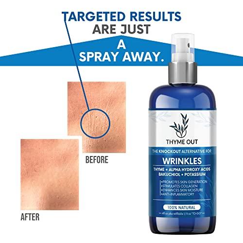 Thyme Out Thyme Out All Natural Anti-Wrinkle Face Mist Spray with Thyme, Bakuchiol, AHA, Beta Carotene and Potassium - Fights Wrinkles, Fine Lines, Inflammation, and Dryness while Boosting Collagen (4 oz)