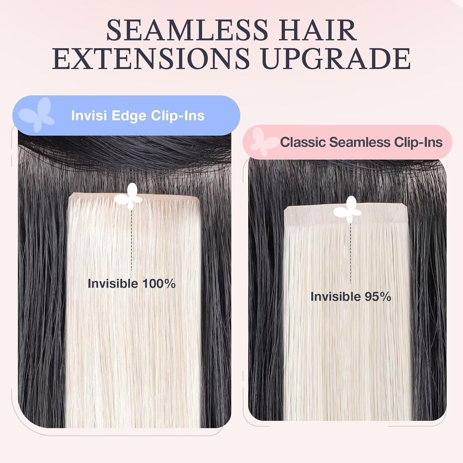DOORES DOORES Clip in Hair Extensions Human Hair 18 inch 110g 7pcs, Platinum Blonde Virgin Human Hair Clip in Extensions, Invisi Edge Clip in, Silky Straight Human Hair Extensions for Women