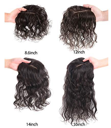 LXUE 7x10cm Mono Human Hair Toppers for Women, Clip in Curly Wiglet Hairpieces for Thinning Hair (10" Dark Brown)