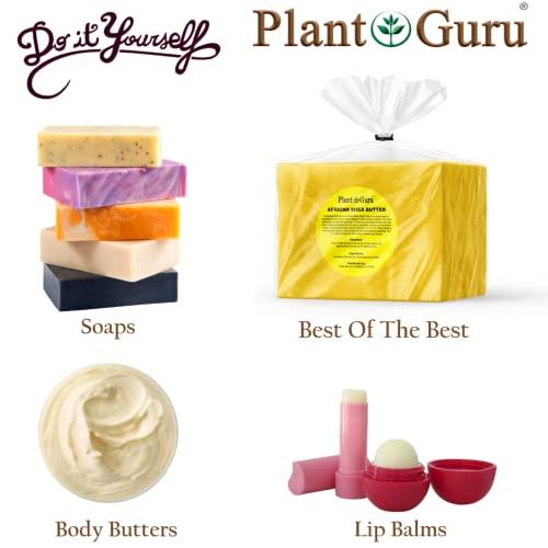 Plant Guru Raw African Shea Butter 3 lbs. Bulk 100% Pure Natural Unrefined YELLOW Grade A - Ideal Moisturizer For Dry Skin, Body, Face And Hair Growth. Great For DIY Soap and Lip balm Making.