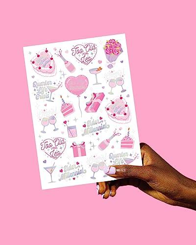 xo, Fetti xo, Fetti Elder Millennial Birthday Temporary Tattoos - 44 iridescent styles | Birthday Party Decorations, Fun Birthday Girl Party Favors, HBD, Older Wiser Hotter, 20s, 30s