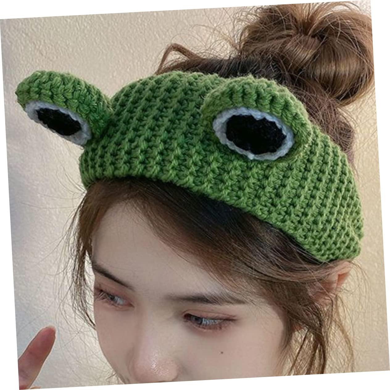 FOMIYES FOMIYES headband hair ties for women green frog hairband skincare products for eye frog cap kermit costume knitted crochet frog hairband frogs to weave Miss yarn party supplies