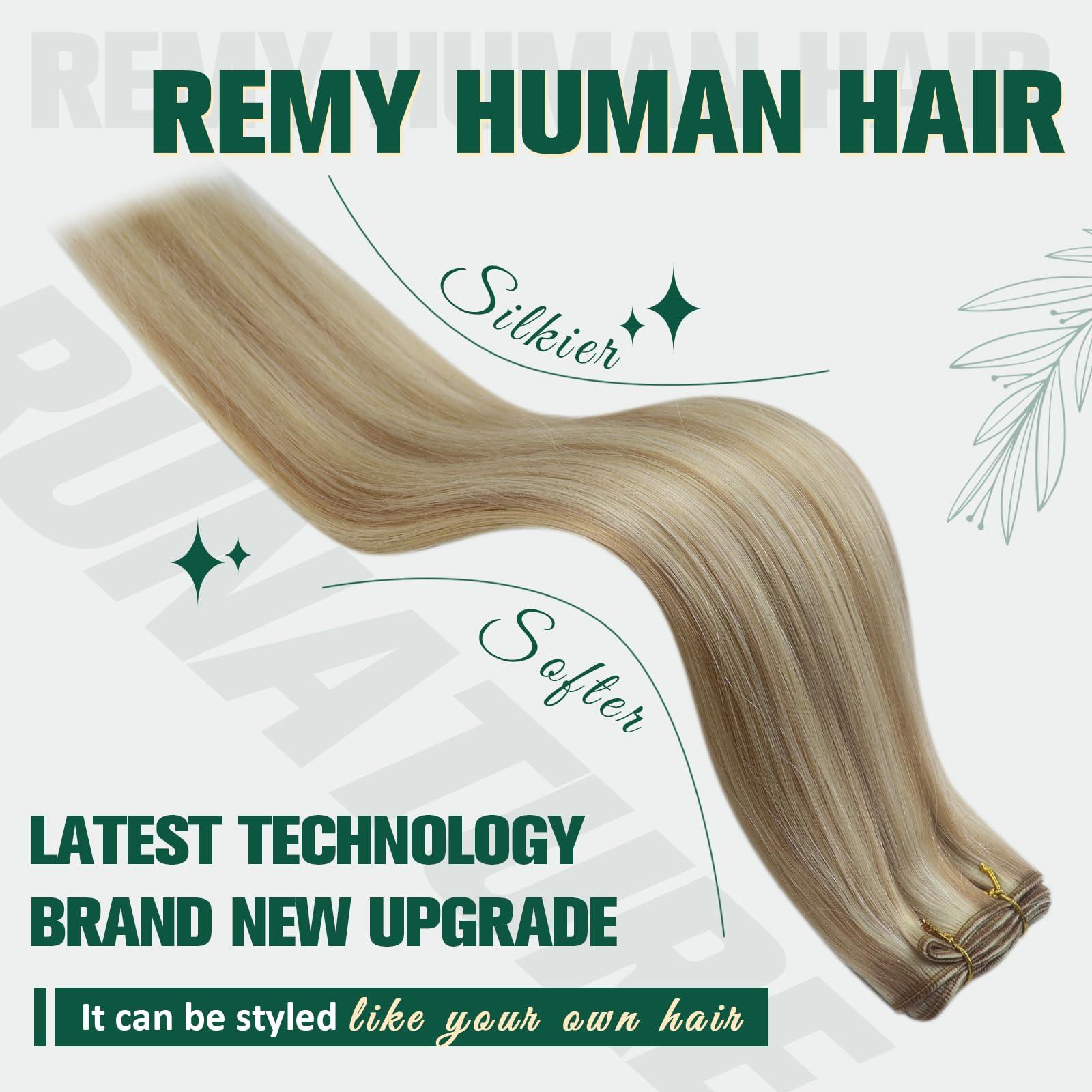 RUNATURE RUNATURE Ash Blonde Highlight Tape in Human Hair Extensions 24Inch Straight Weft Hair Extensions Real Human Hair Platinum Blonde 22 Inch Full Ends