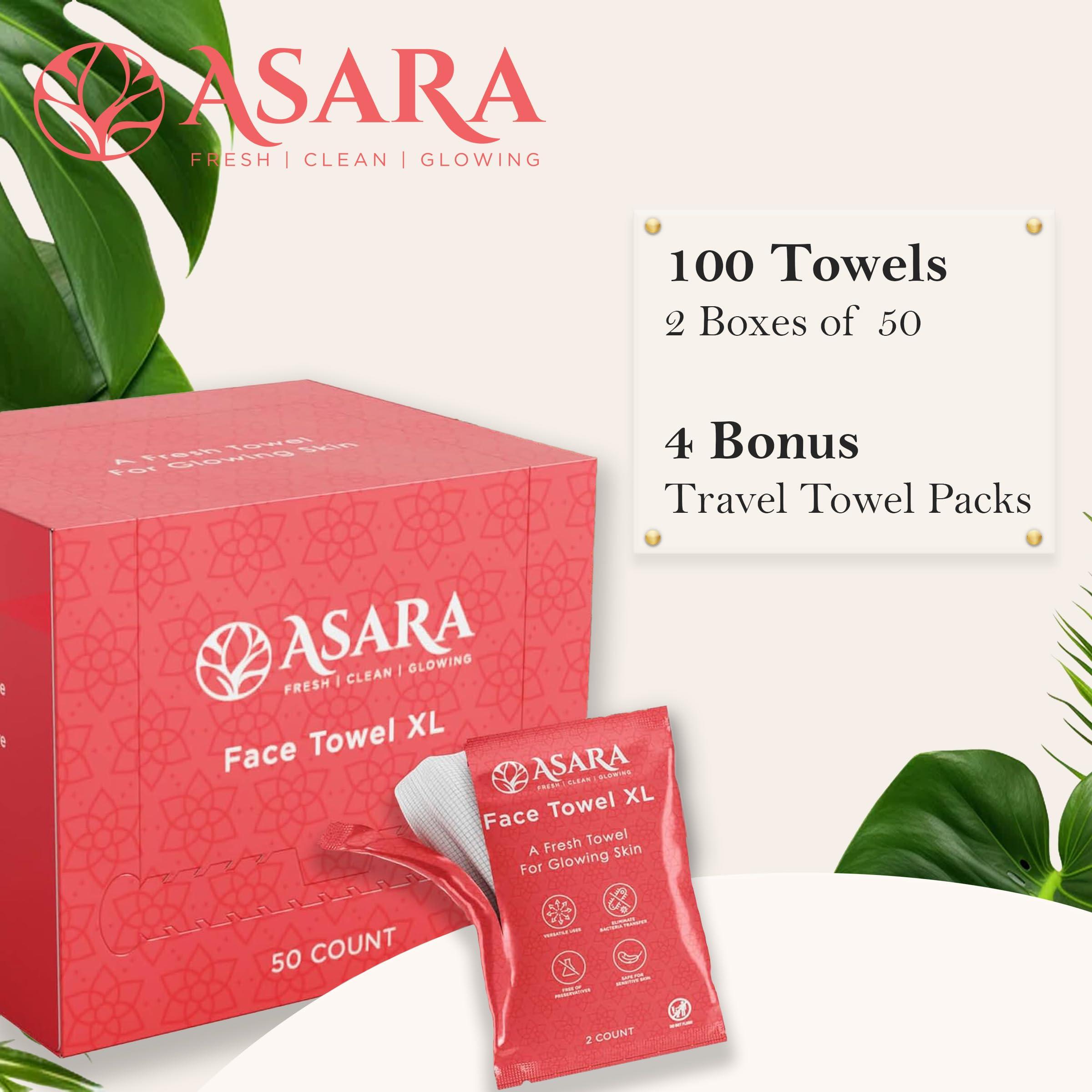 ASARA Asara Disposable Face Towel XL Facial Wipes | Organic Vegan Biodegradable | Just Add Water for Makeup Remover Wipes | Sensitive Skin Face Wipes - Clean Daily Towelettes (100 Count)