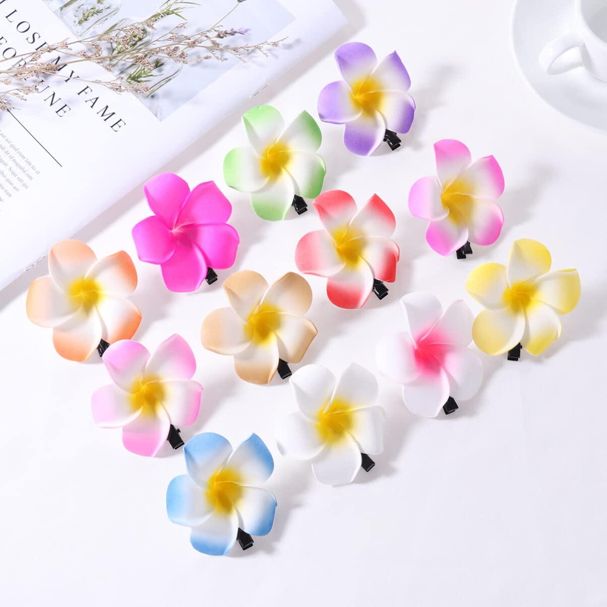 Beaupretty 24pcs Hawaiian Flowers for Hair Hawaiian Decorations Plumeria Hair Clip Flower Hair Clips