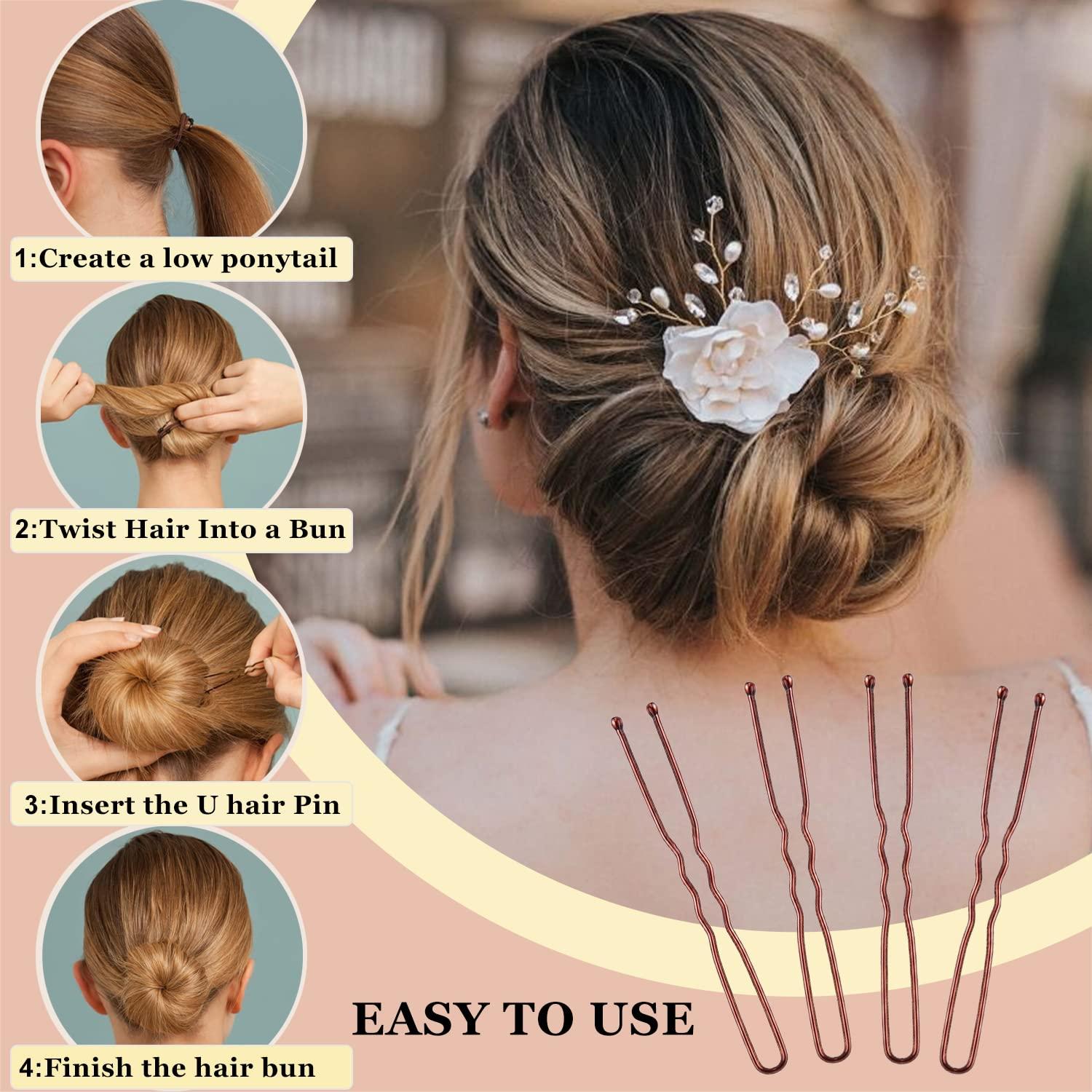 AITRAI AITRAI 200PCS Brown Bobby Pins and U-shaped Hair Pins Set with Box, 2.4 Inch