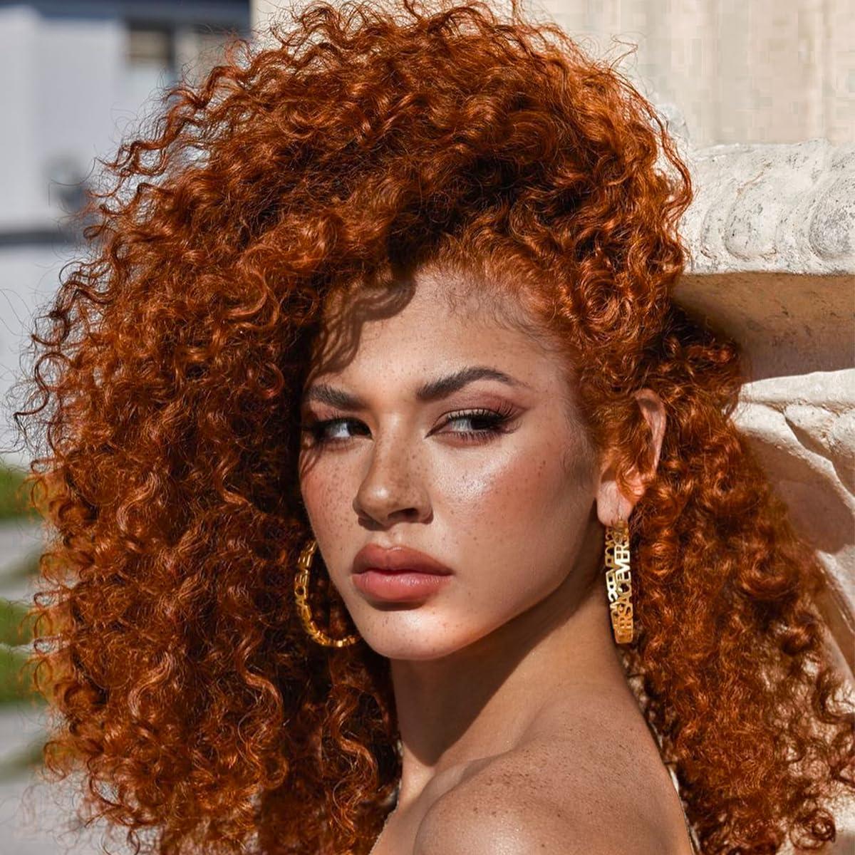 MITIMES MITIMES Glueless Ginger Curly Wig Pre-Plucked Wear And Go Synthetic HD Lace Front Wig 13x6 Layered Afro Curly Wig For Beginners 18 Inch