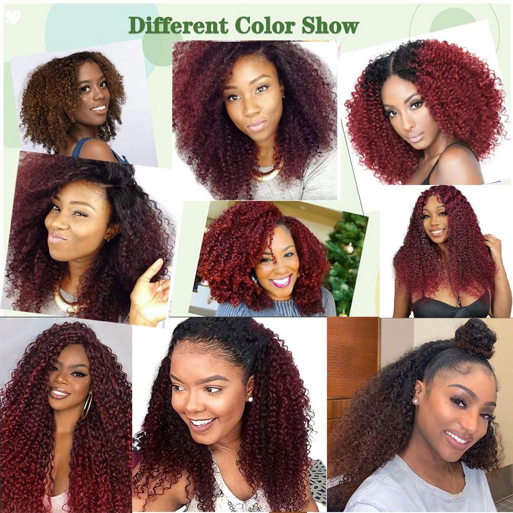 Kiss darling LASHES Afro Kinky Curly Clip In Human Hair For Women 2Tone 1b/99J Natural Black To Red Wine Burgundy Hair Extension 4B 4C Virgin Human Hair Clip Ins for Women 16\"inch