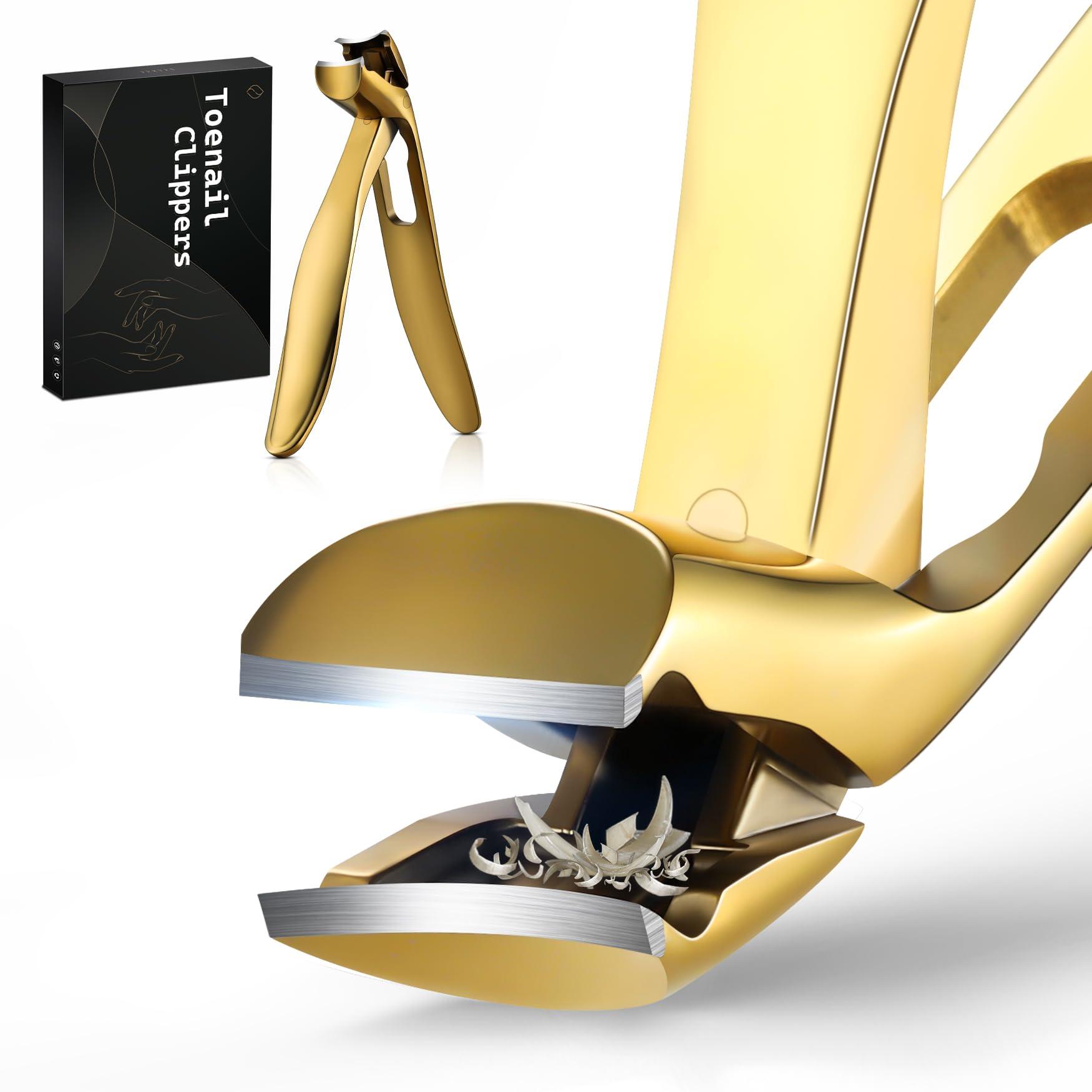 FERYES FERYES Angled Head Long Handled Toenail Clipper for Seniors - Large Wide Jaw Nail Clipper with Catcher for Thick Nails - Easier Trimming, Ergonomic Design (Gold