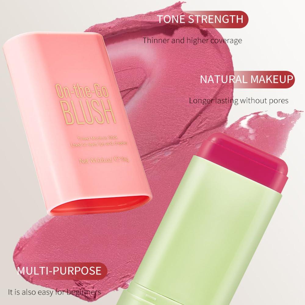 Blopuivo Multi-Use Makeup Blush Stick for Cheeks, Cream Blush Wand, Tinted Solid Moisturizer Stick for Cheek Eyes Lip Tint, Natural Nude Makeup, shypink