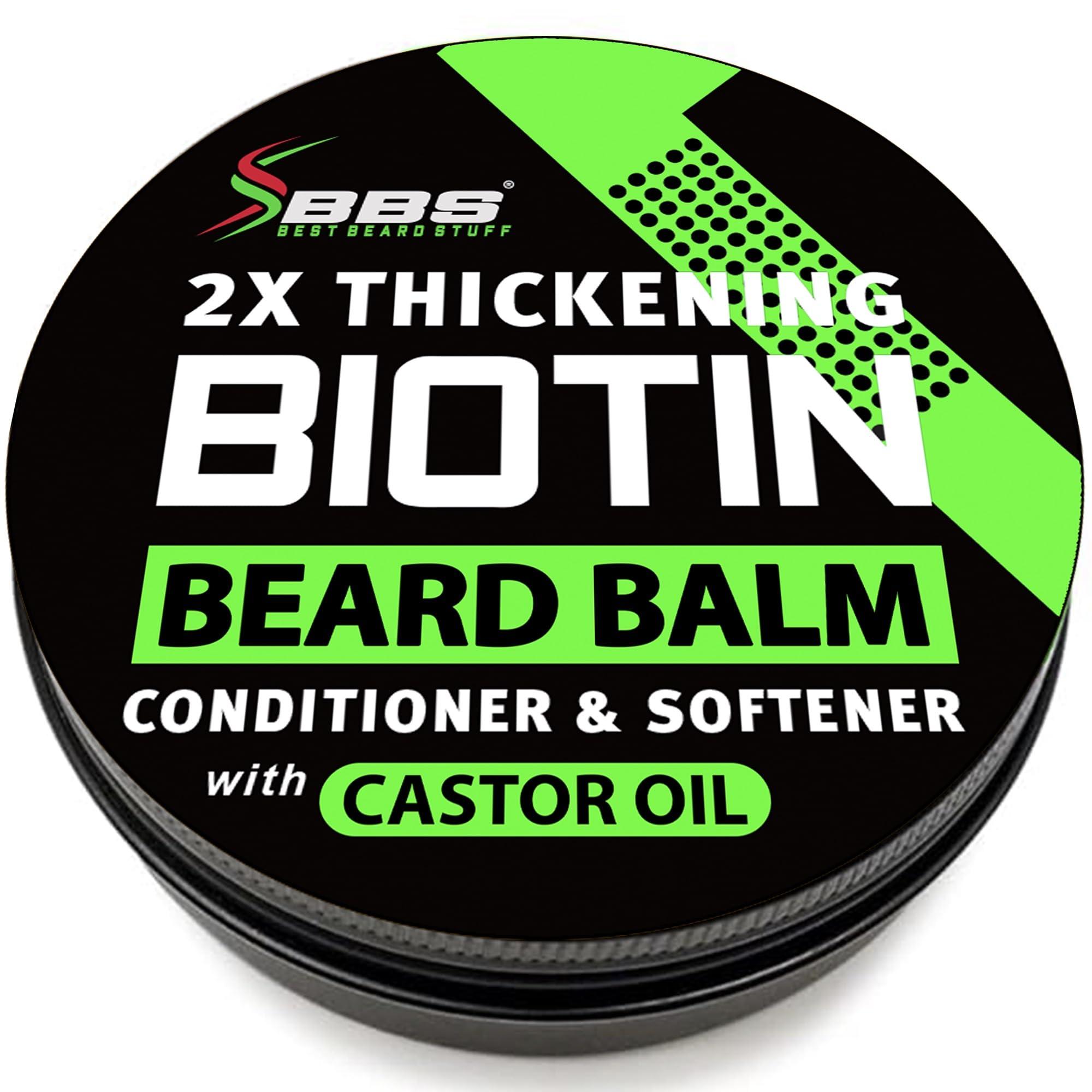 BBS BEST BEARD STUFF 2X Thickening BIOTIN Beard Balm For Men & Mustache Wax for Beard Growth  Organic Beard Conditioner for Men & Beard Softener for Men  Beard Moisturizer for Men  Castor Oil Beard Wax for Men  USA