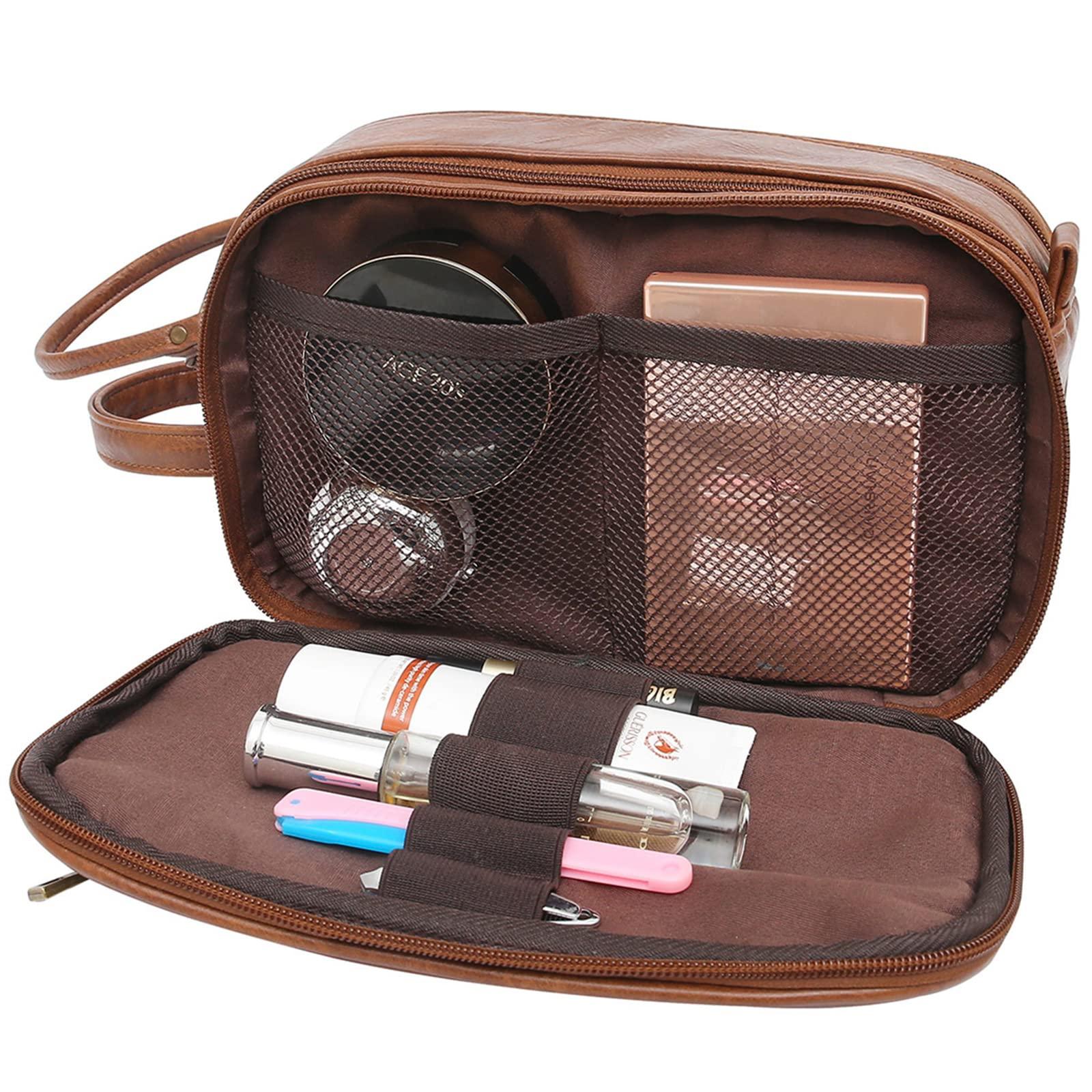 rismart rismart Men's Travel Toiletry Bag Pu Leather Water Resistant Organizer Travel Kit Brown