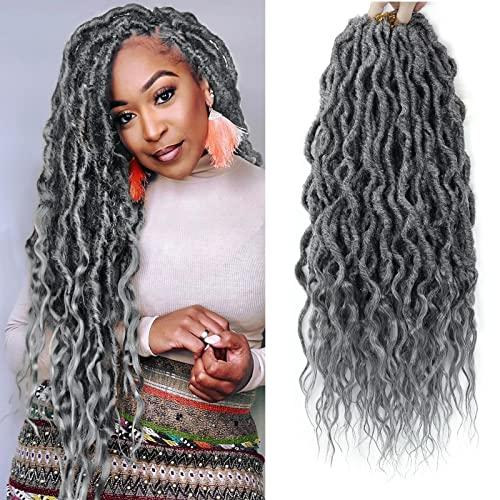 BEkjdiof Goddess Faux Locs Crochet Hair 24Inch 6Packs Pre-looped Goddess Locs Crochet Hair,Curly Locs Crochet Hair Soft Dreadlocks Faux Crochet Locs Synthetic Crochet Braids for Black Women(24'', Grey)