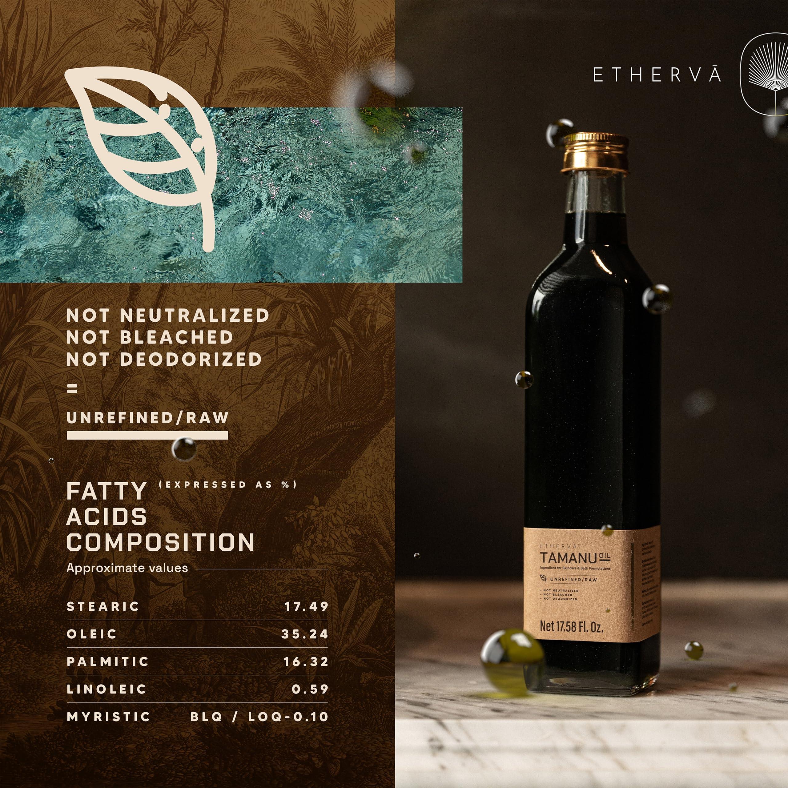 ETHERVA ETHERVA Cold Pressed Tamanu Oil | Bulk DIY Pack | Unrefined, Raw, Wild Grown Organic Tamanu Seeds | Vegan | Carrier Oil For Skin, Body, Scalp, Hair | For Whipped Creams | Glass Bottle 17.5 Fl Oz