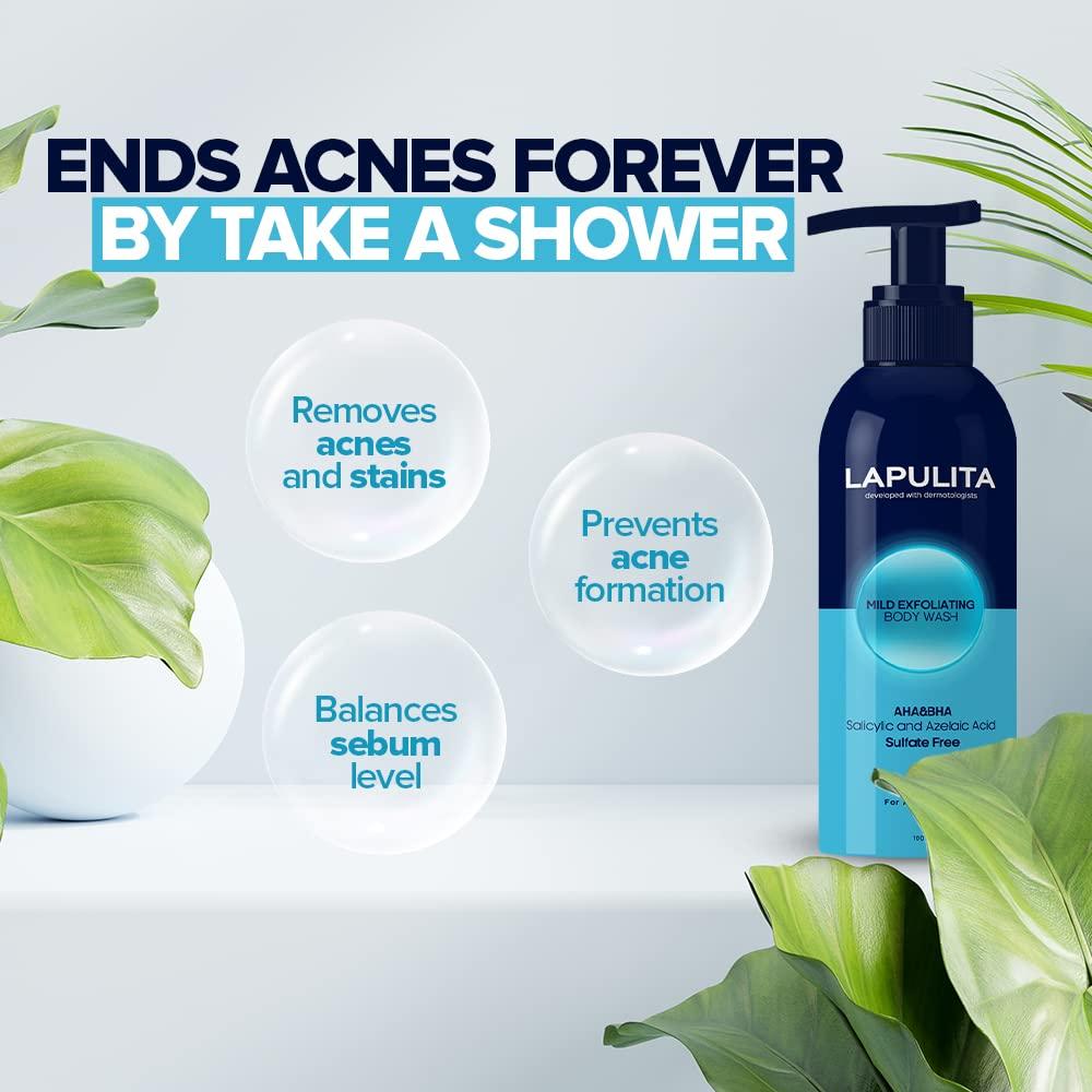 LAPULITA LAPULITA Body Acne Removing Shower Gel, Acne Pimple Treatment, All-Natural Acne treatment gel, Mild Exfoliating Body Wash, 150 mL - 5.07 Oz
