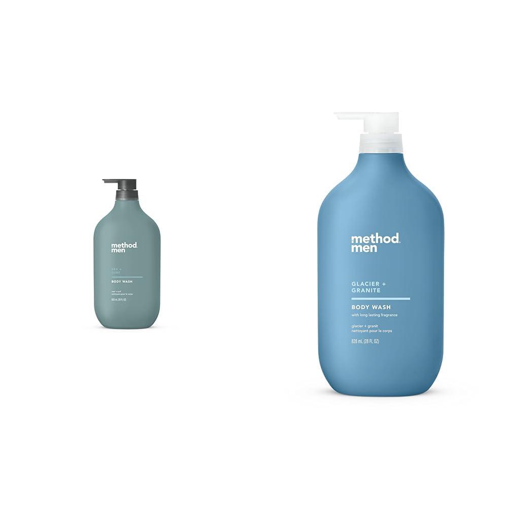 Method Method Body Wash; Sea + Surf; 28oz; 1 pack & Men Body Wash, Glacier + Granite, Paraben and Phthalate Free, 28 FL Oz (Pack of 1)