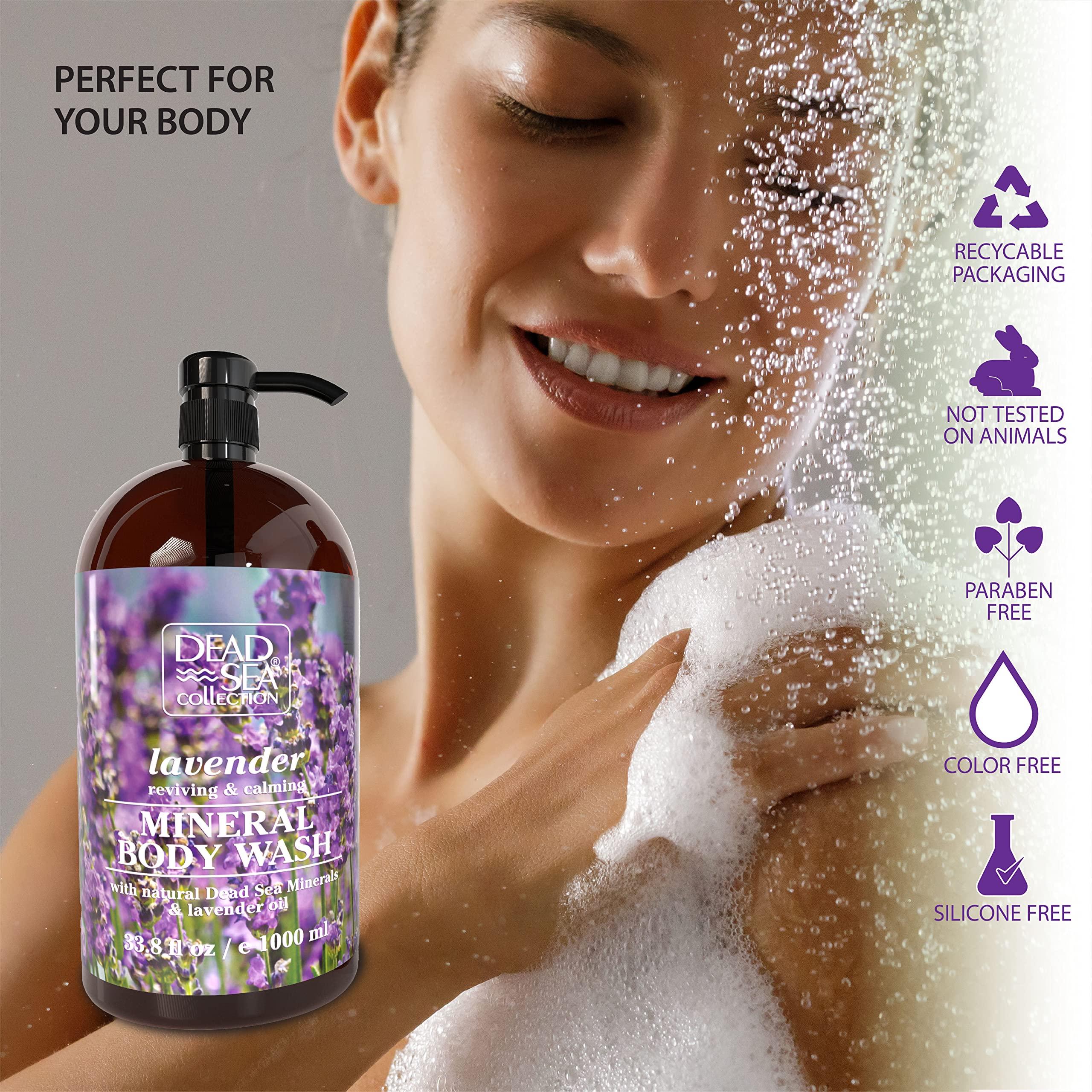 Dead Sea Collection Dead Sea Collection Lavender Body Wash Pack of 2 (67.6 fl. oz) and Dead Sea Collection Bubble Bath Kids with Calming Lavender Scent Pack of 2 Large Bottle (33,8 fl oz Each) - Bundle