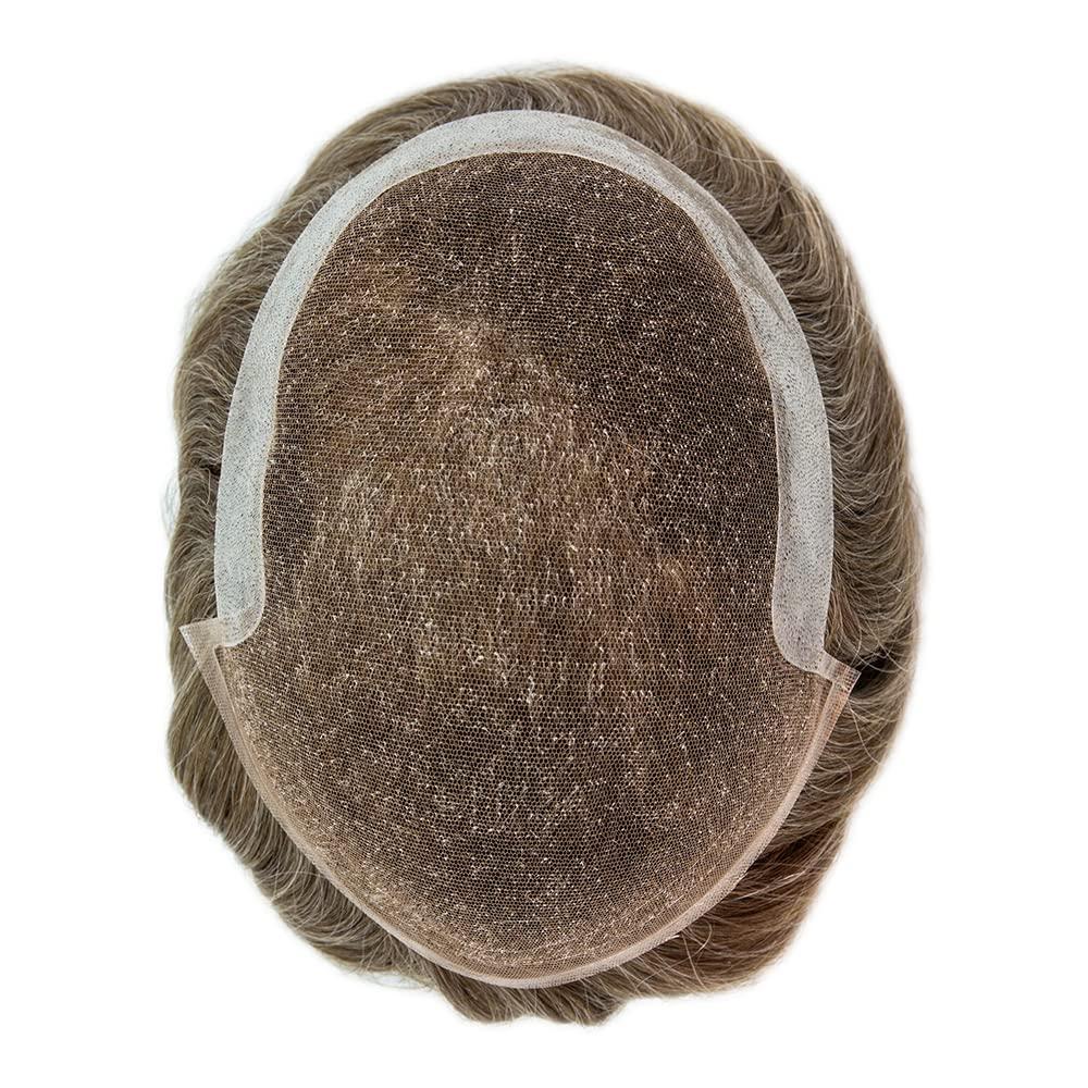 Hair Wonders Toupee For Men Hair Piece Real Human Hair Soft Swiss Lace Replacement System For Mens Toupee Hair Piece Protesis Capilar Para Hombre (7X9Light to medium density, #1810 18# MEDIUM BLONDE+10% GREY)