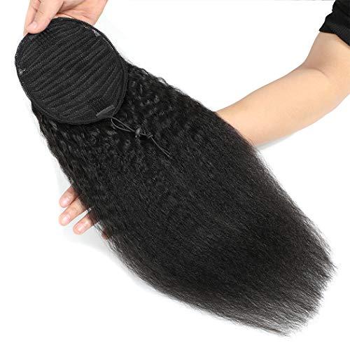 R RACILY HAIR Kinky Straight Ponytail Extensions Human Hair Wrap Drawstring Adjustable Clip In Pony Tail Yaki Curl Natural Black (22")